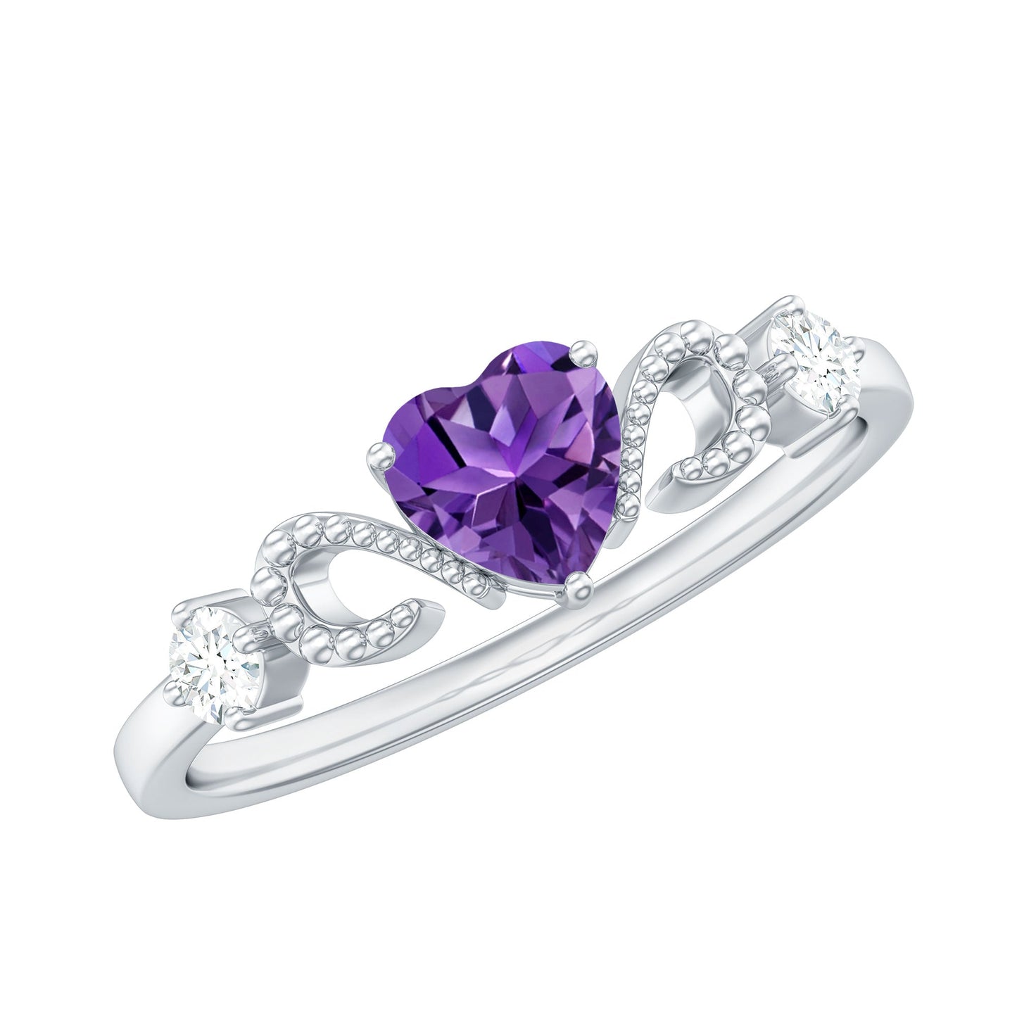 Natural 0.9 Carat Amethyst Heart Promise Ring with Diamond