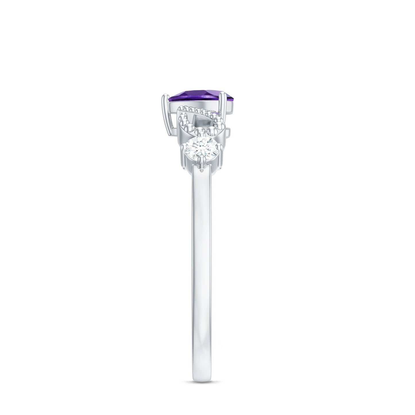 Natural 0.9 Carat Amethyst Heart Promise Ring with Diamond