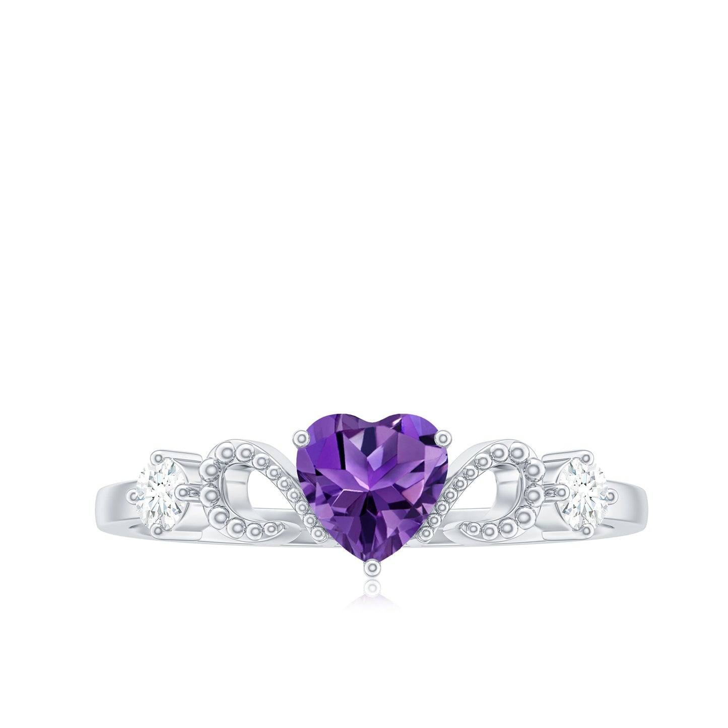 Natural 0.9 Carat Amethyst Heart Promise Ring with Diamond
