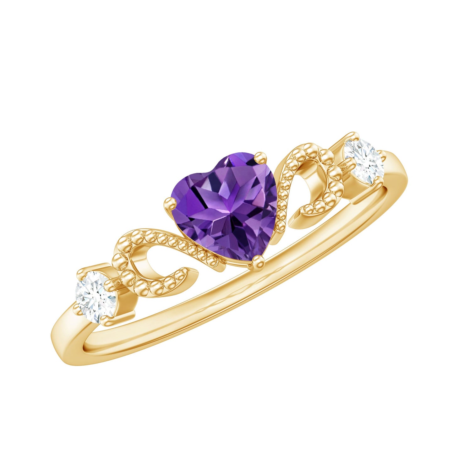 Natural 0.9 Carat Amethyst Heart Promise Ring with Diamond