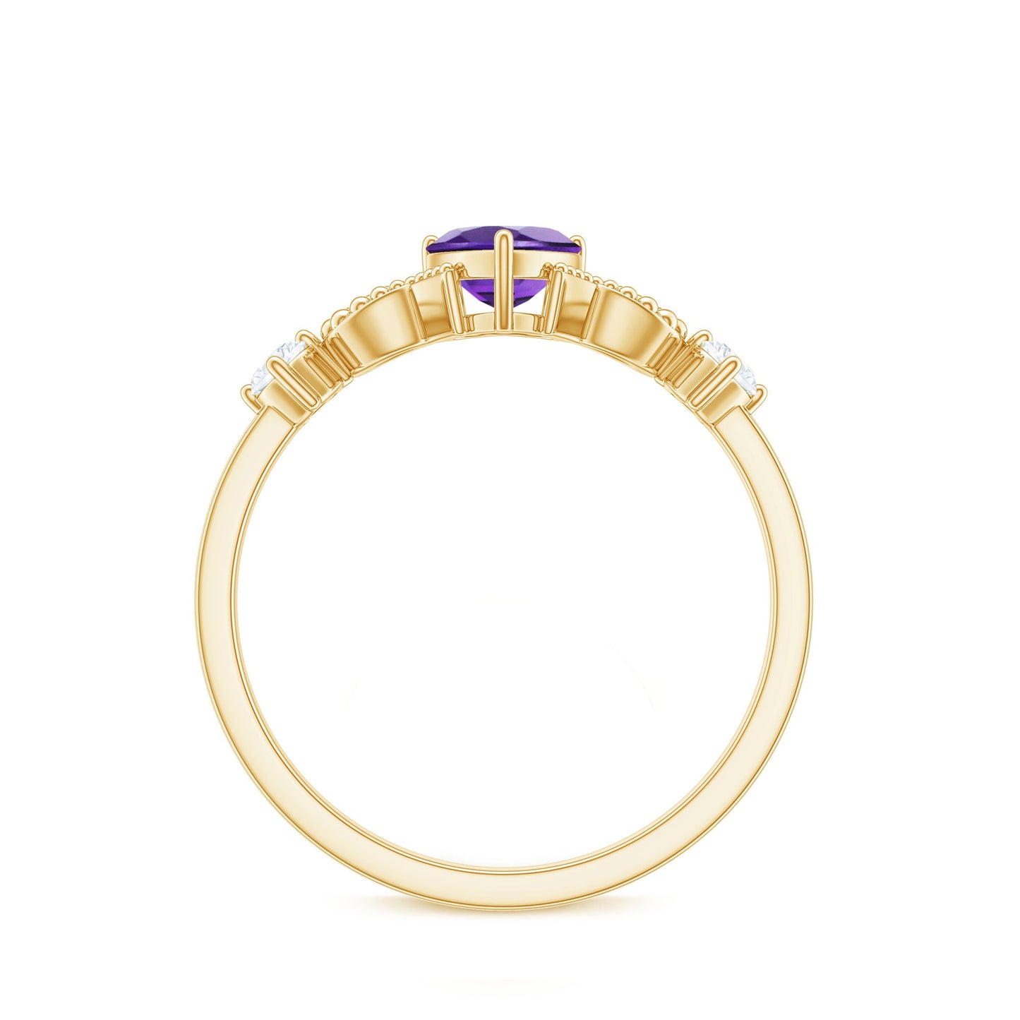Natural 0.9 Carat Amethyst Heart Promise Ring with Diamond