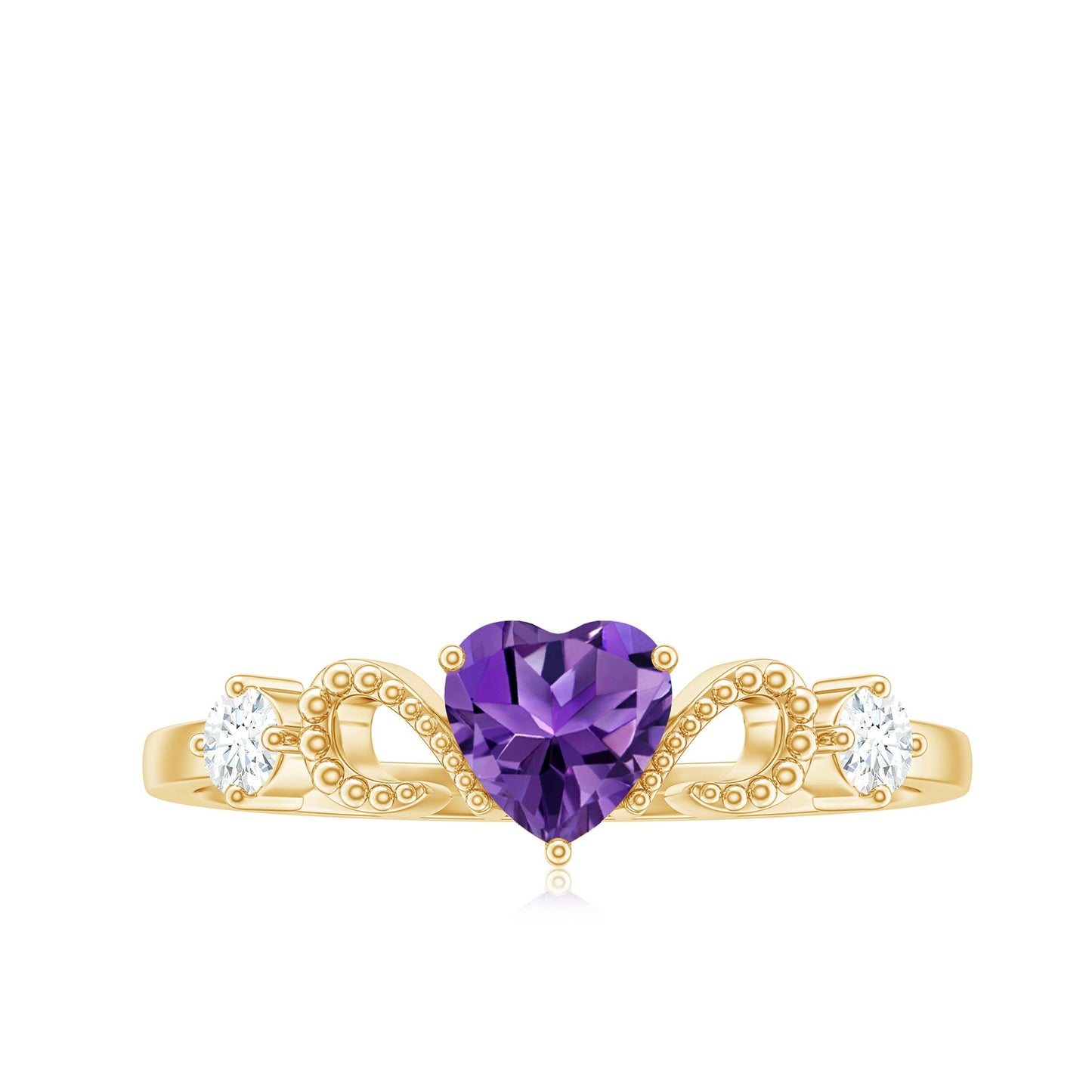 Natural 0.9 Carat Amethyst Heart Promise Ring with Diamond