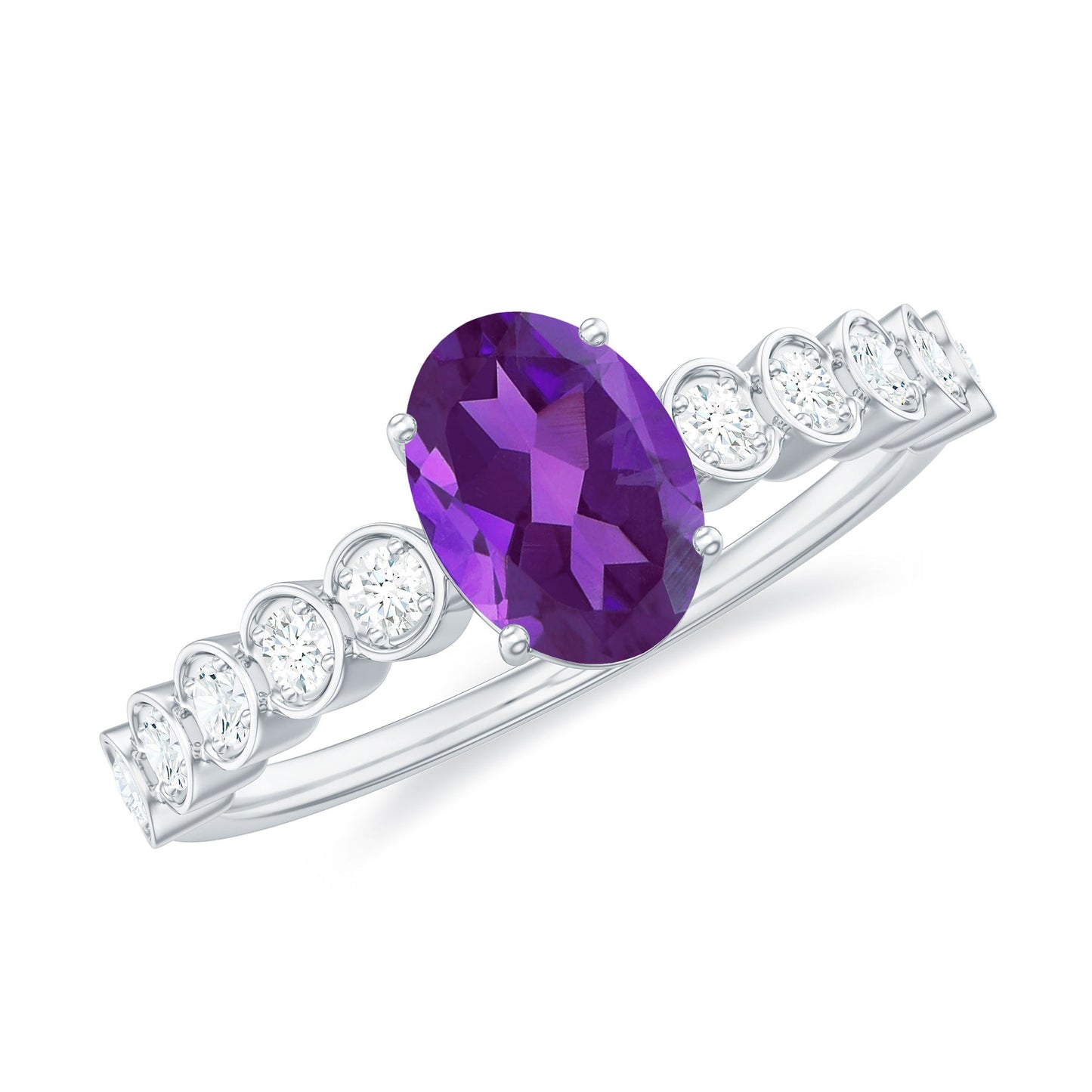 1 Carat Real Amethyst Oval Engagement Ring with Diamond