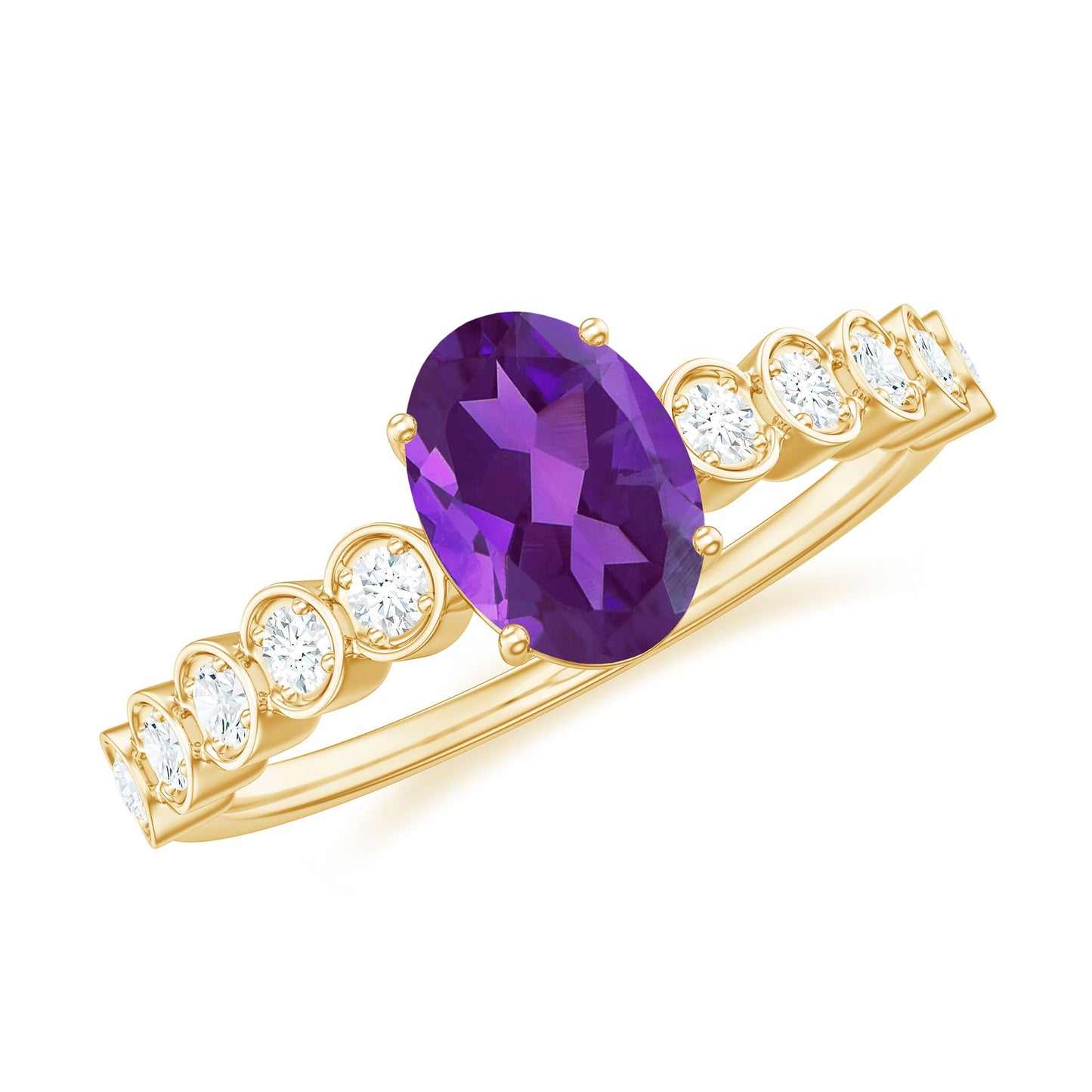 1 Carat Real Amethyst Oval Engagement Ring with Diamond