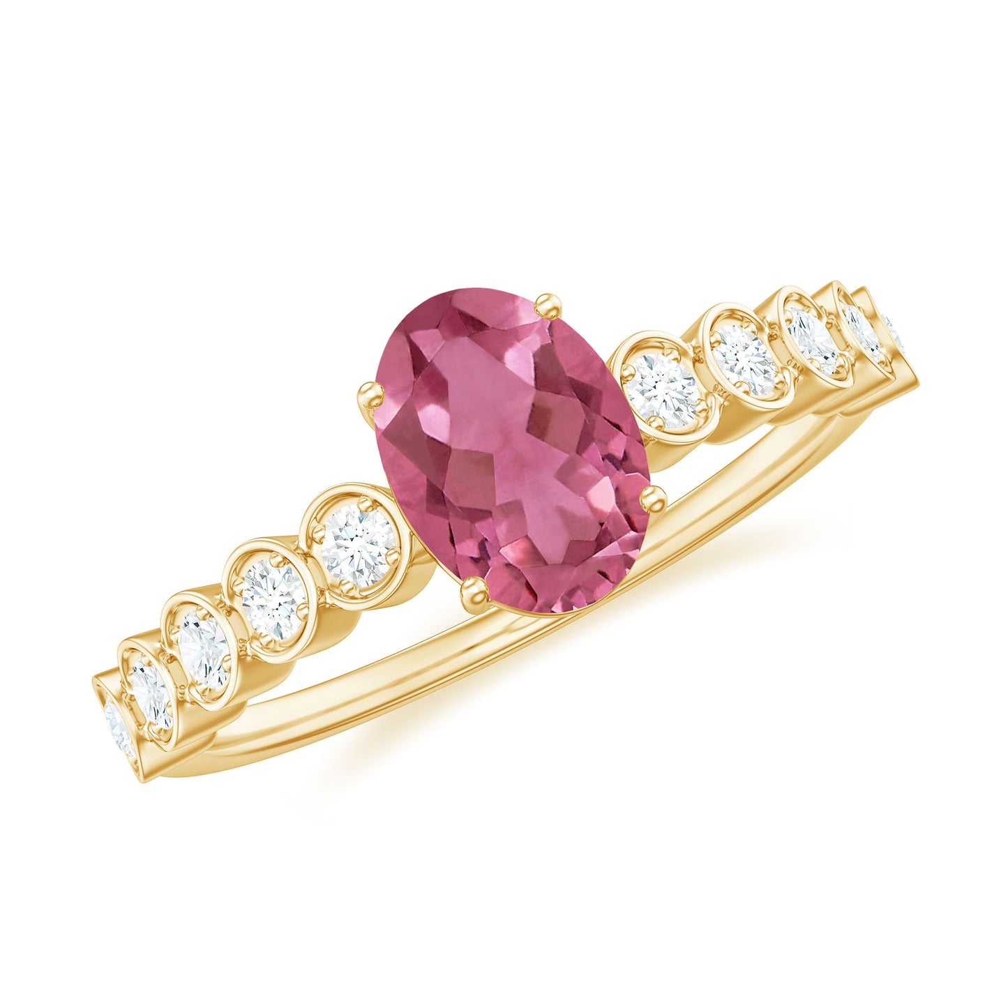 1 Carat Oval Pink Tourmaline Solitaire Engagement Ring with Diamond