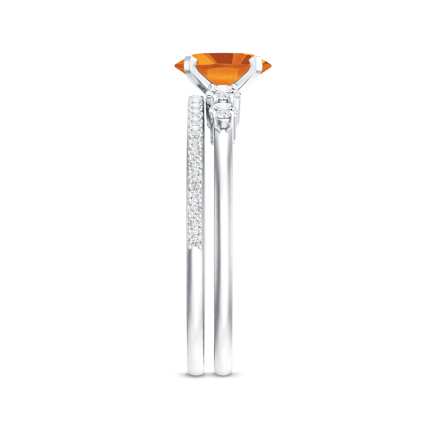 Natural 1 Carat Oval Citrine Diamond Wedding Bridal Ring Set of 2