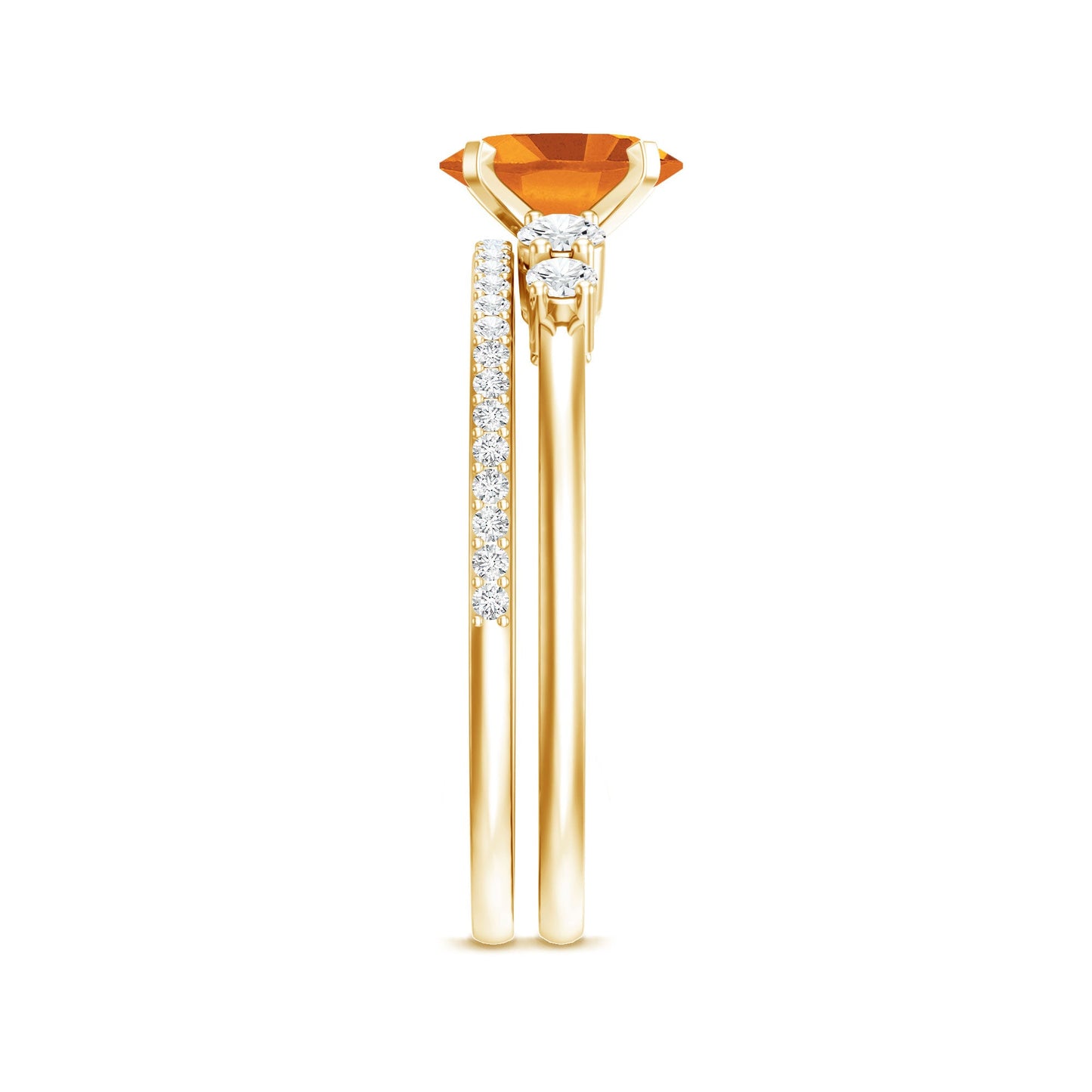 Natural 1 Carat Oval Citrine Diamond Wedding Bridal Ring Set of 2