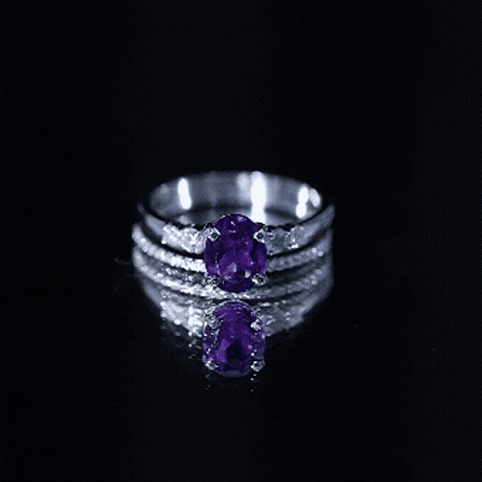 1 Carat Amethyst Diamond Oval Engagement Ring with Wedding Band