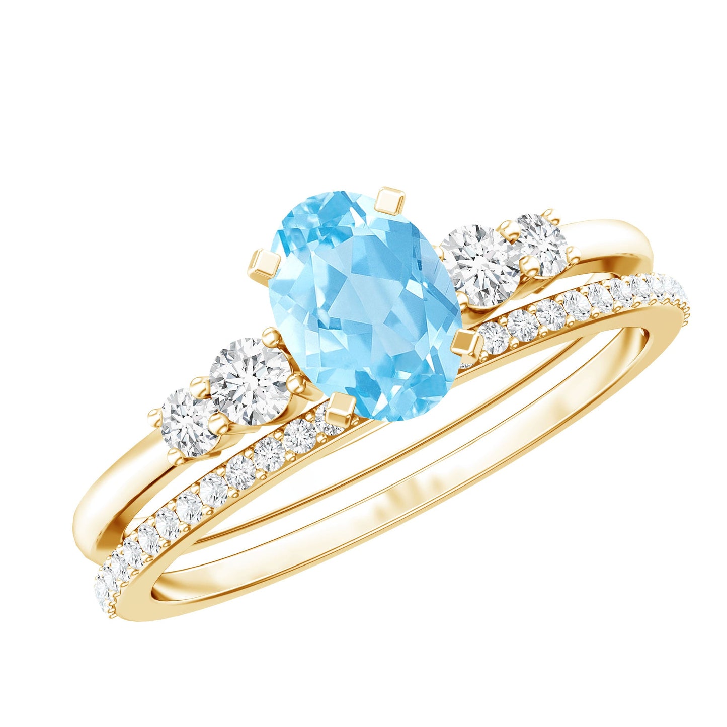 1 Carat Oval Shape Aquamarine Wedding Ring Set with Diamond