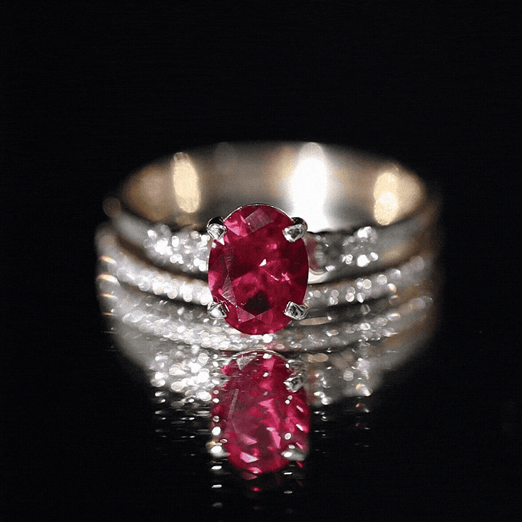 1.5 Carat Oval Lab Created Ruby Solitaire Bridal Ring Set with Diamond