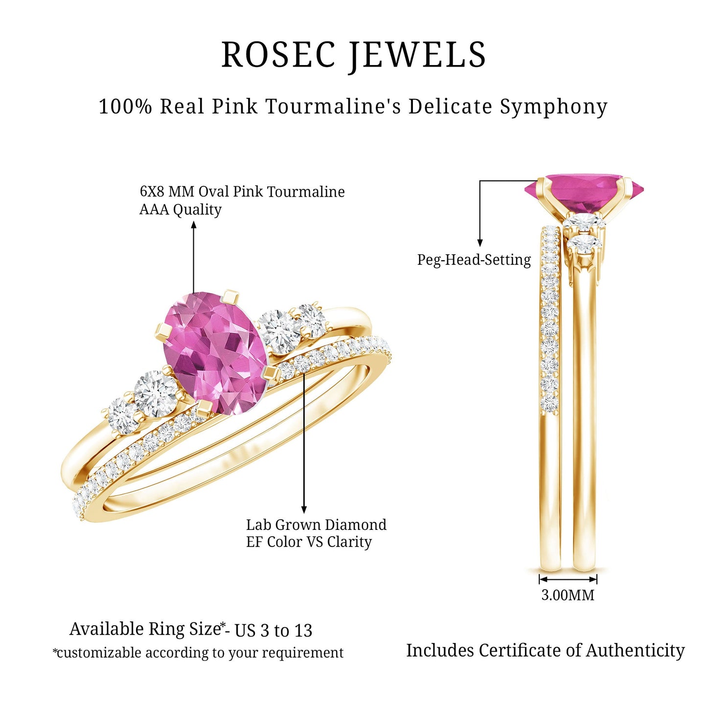 Oval Pink tourmaline Ring with Diamond Wedding Band