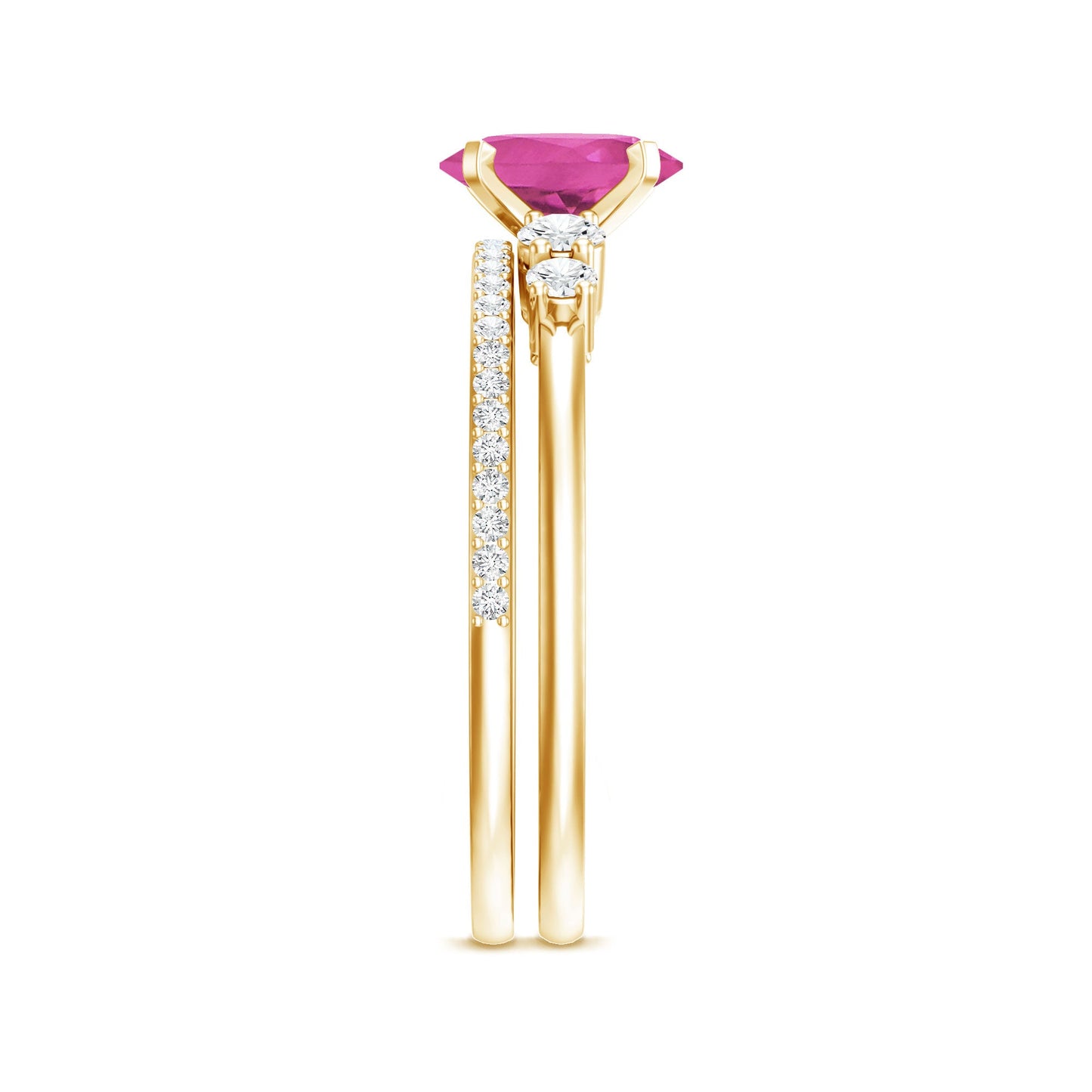 Oval Pink tourmaline Ring with Diamond Wedding Band