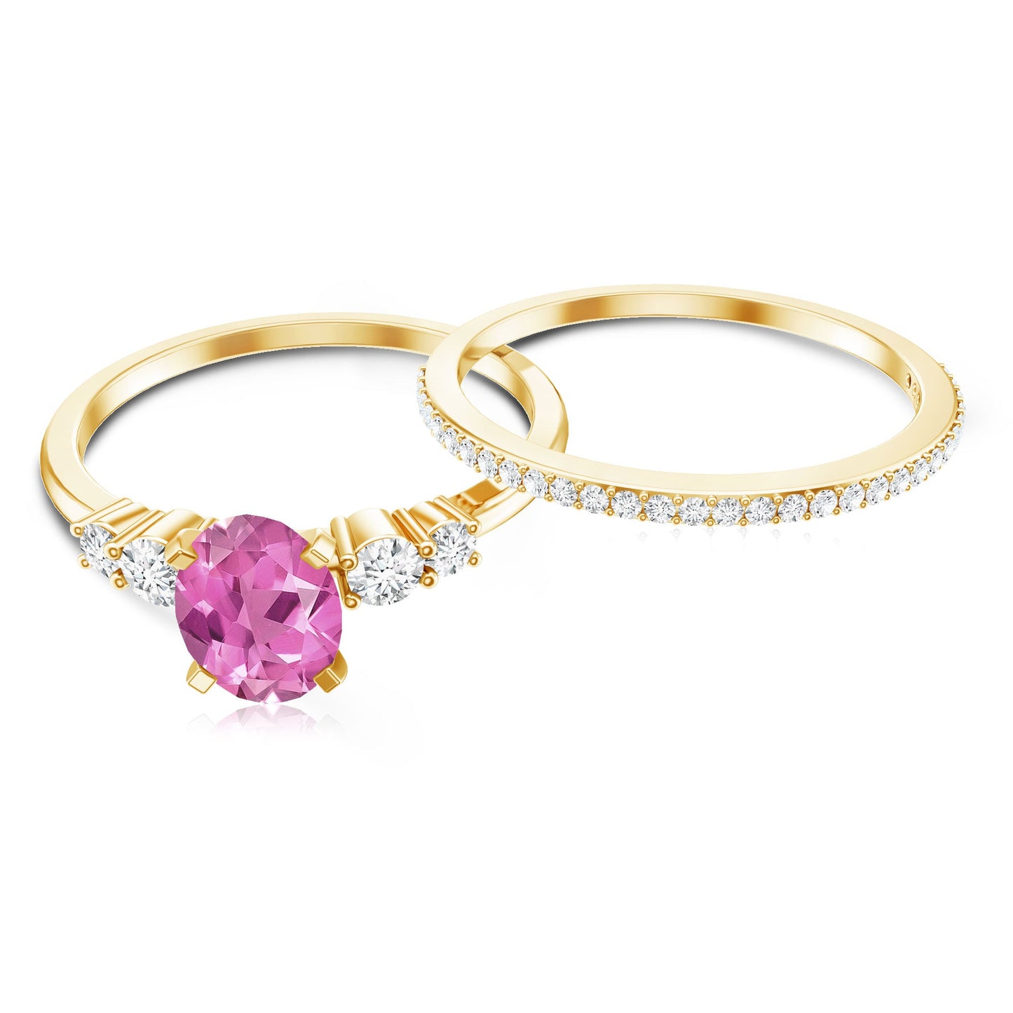 Oval Pink tourmaline Ring with Diamond Wedding Band