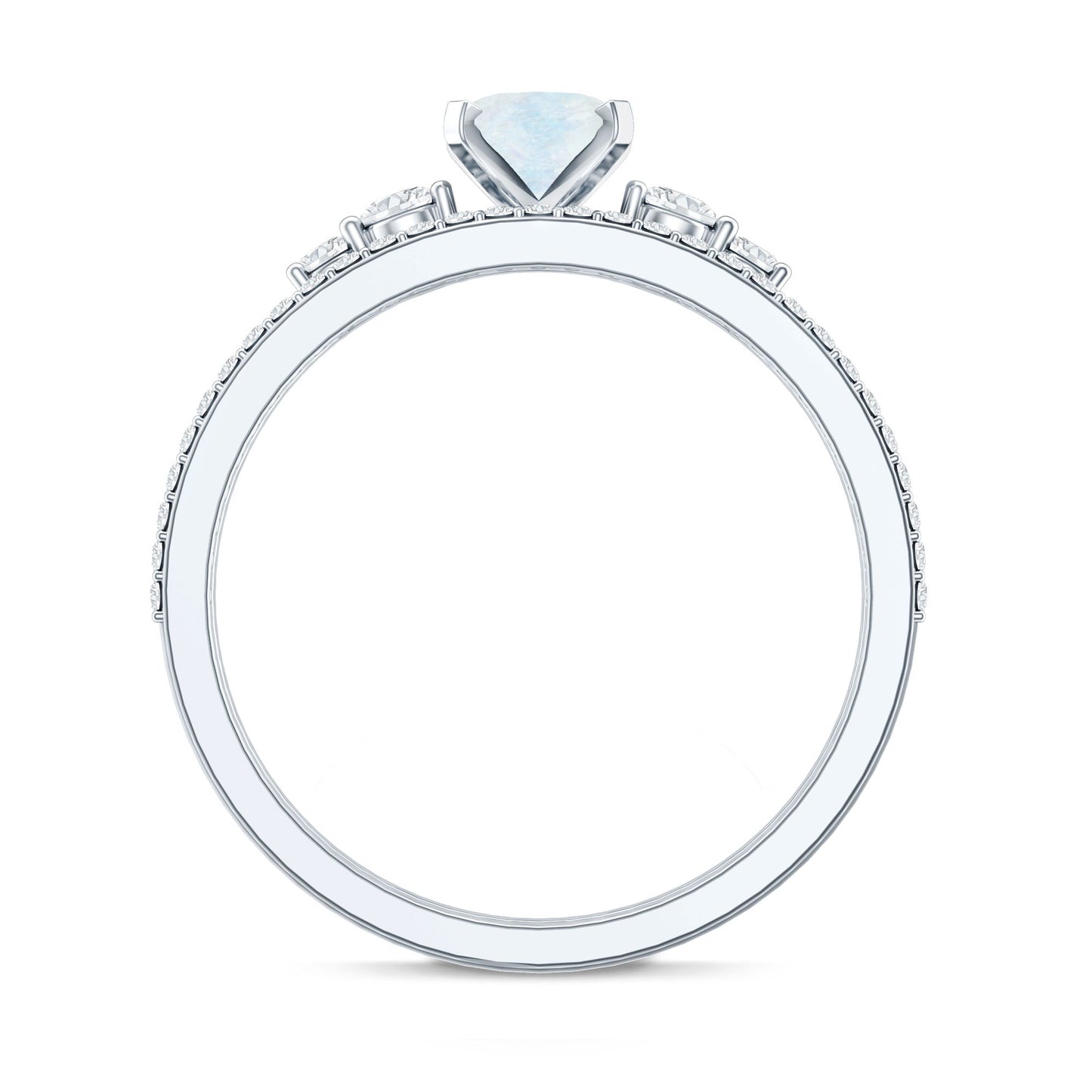 Oval Moonstone Solitaire Ring Set with Diamond