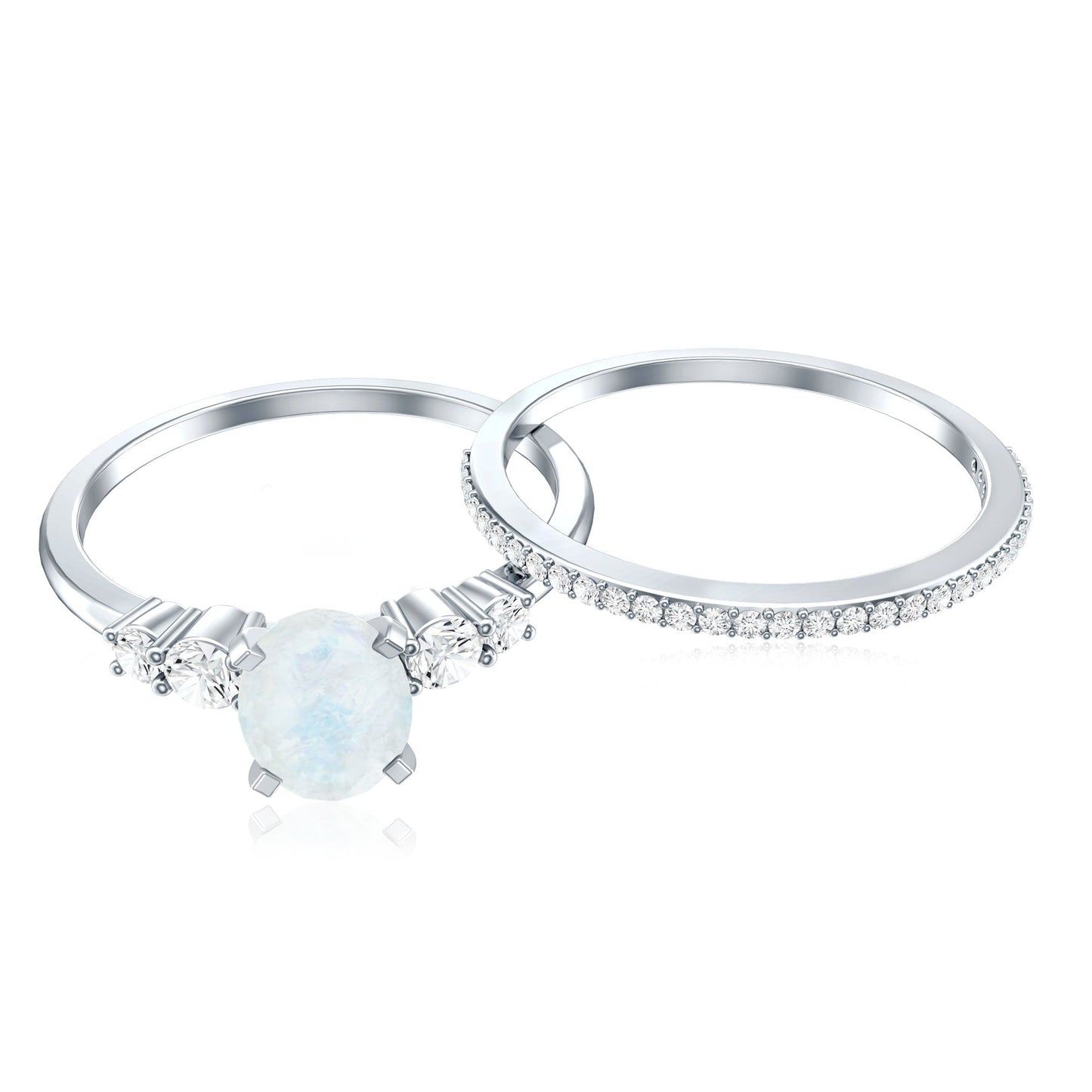 Oval Moonstone Solitaire Ring Set with Diamond