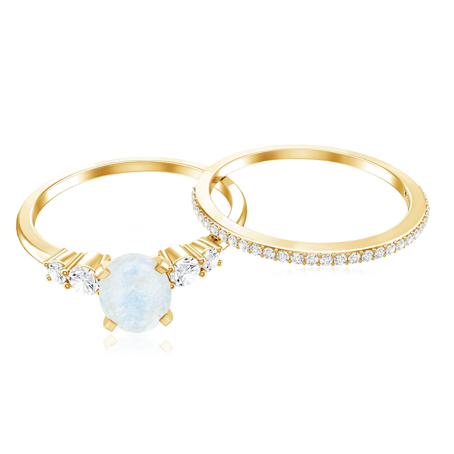 Oval Moonstone Solitaire Ring Set with Diamond