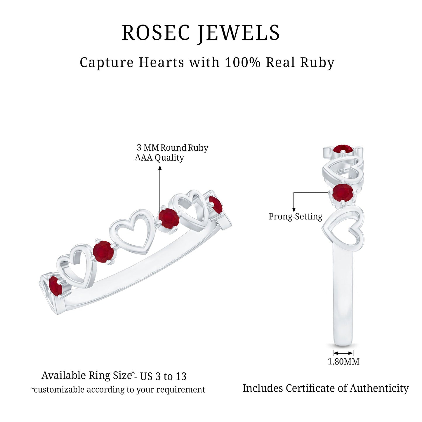 Natural Ruby Heart Eternity Ring for Promise