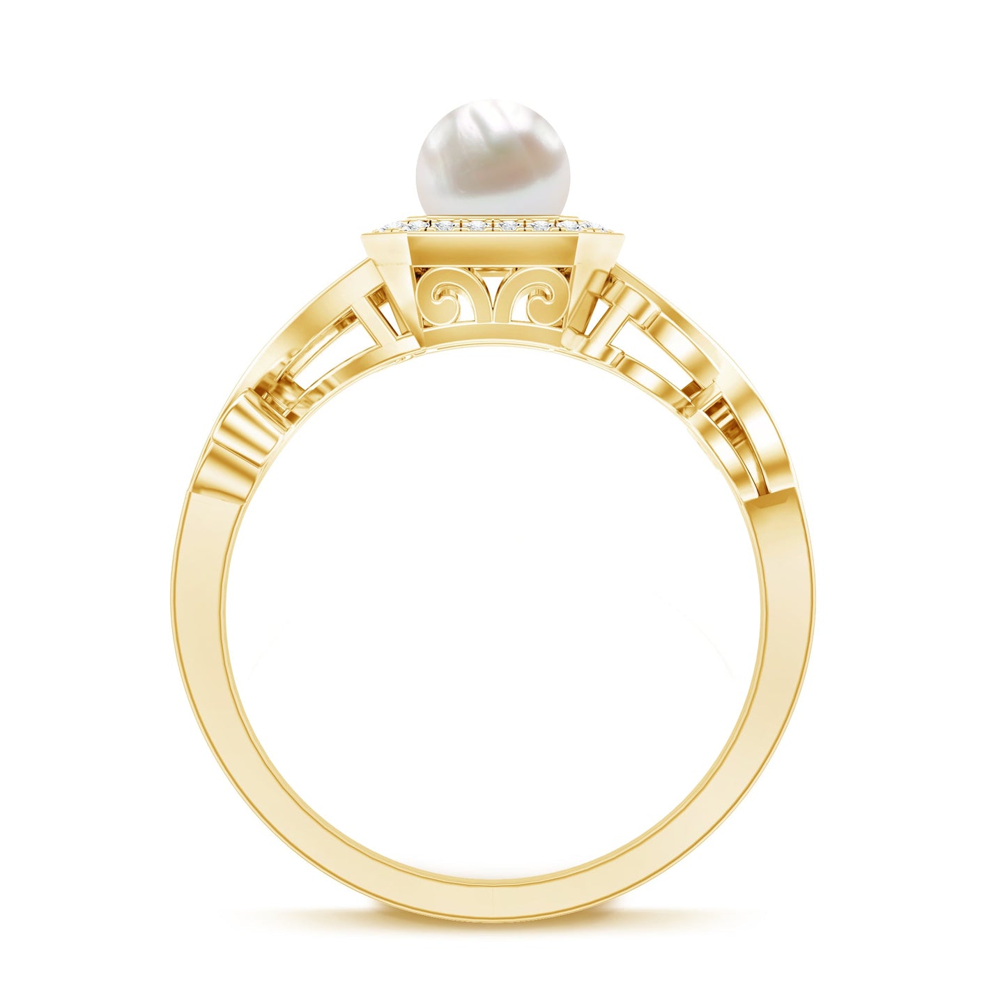 Vintage Inspired 2 Carat Pearl Engagement Ring with Diamond Halo