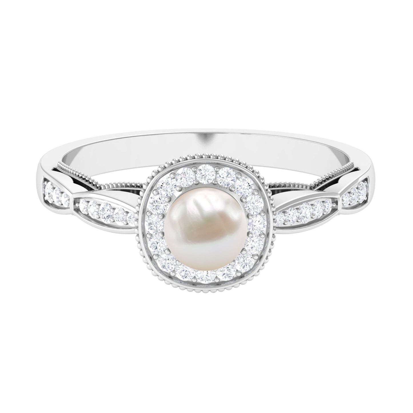 2 Carat Freshwater Pearl and Diamond Engagement Ring