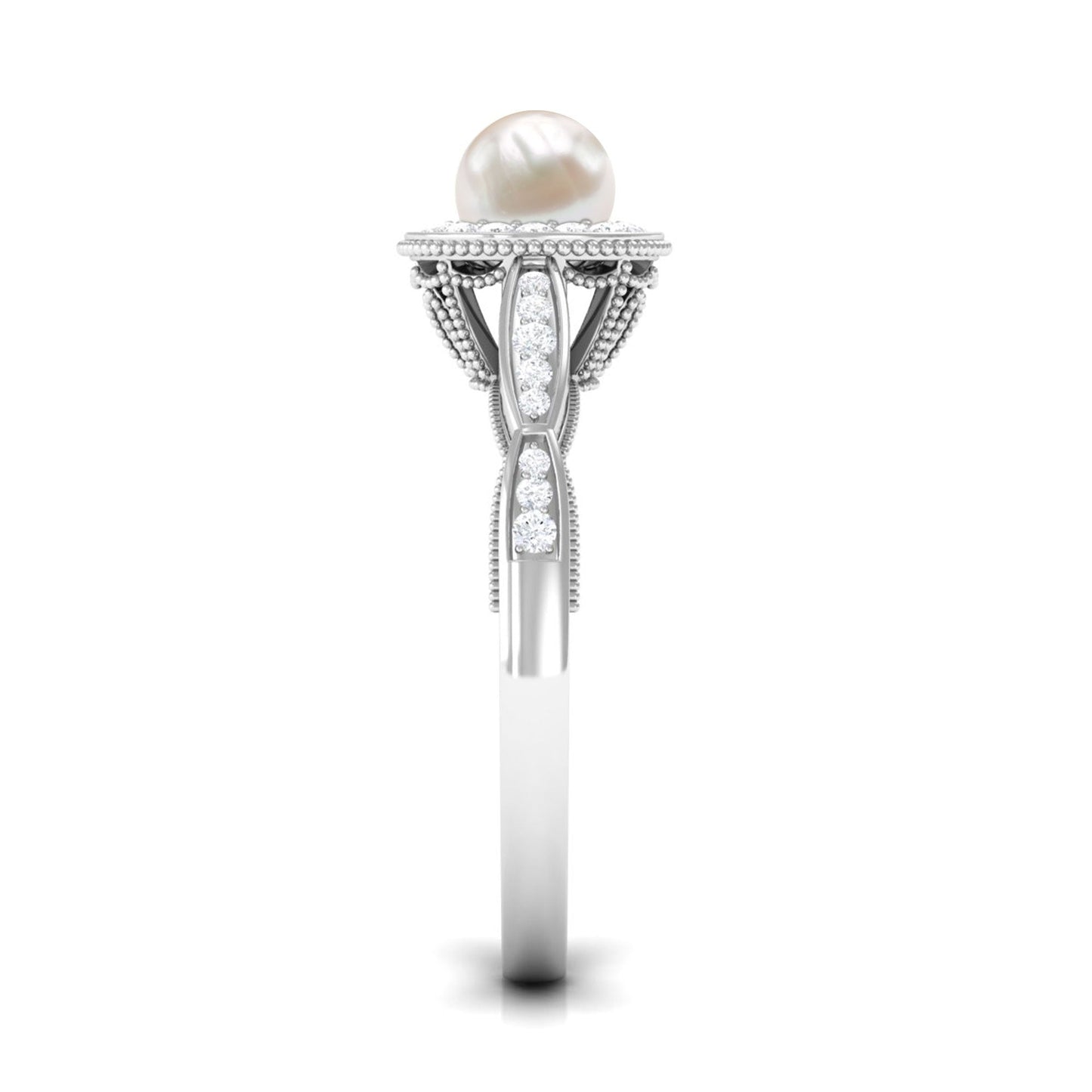2 Carat Freshwater Pearl and Diamond Engagement Ring