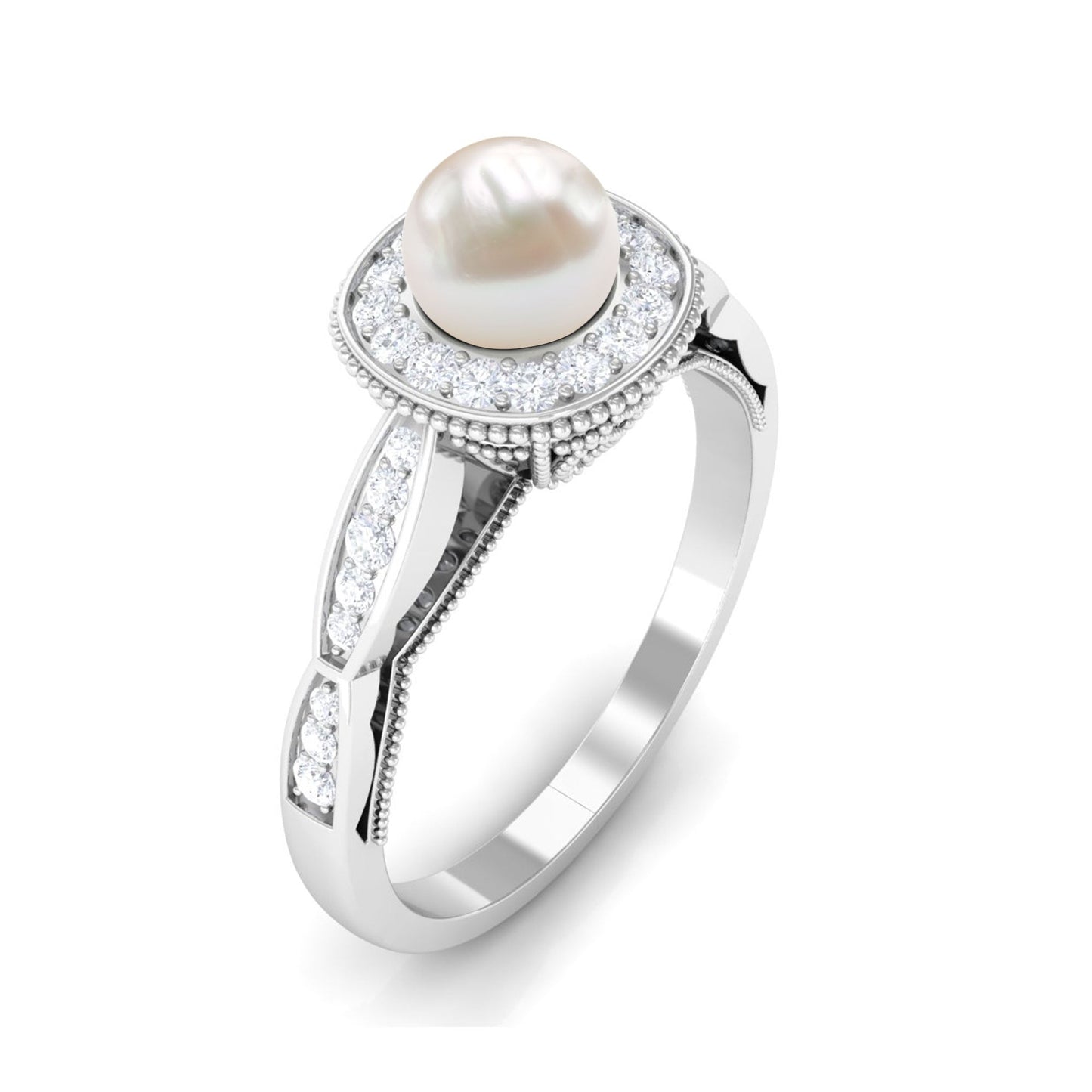 2 Carat Freshwater Pearl and Diamond Engagement Ring
