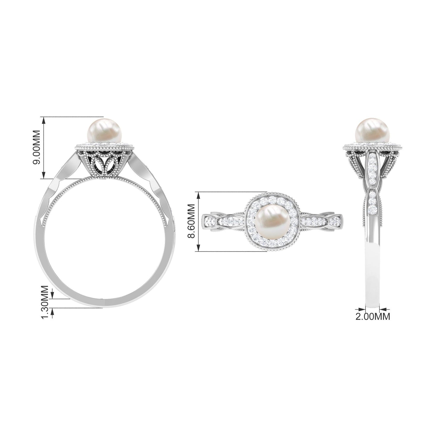 2 Carat Freshwater Pearl and Diamond Engagement Ring