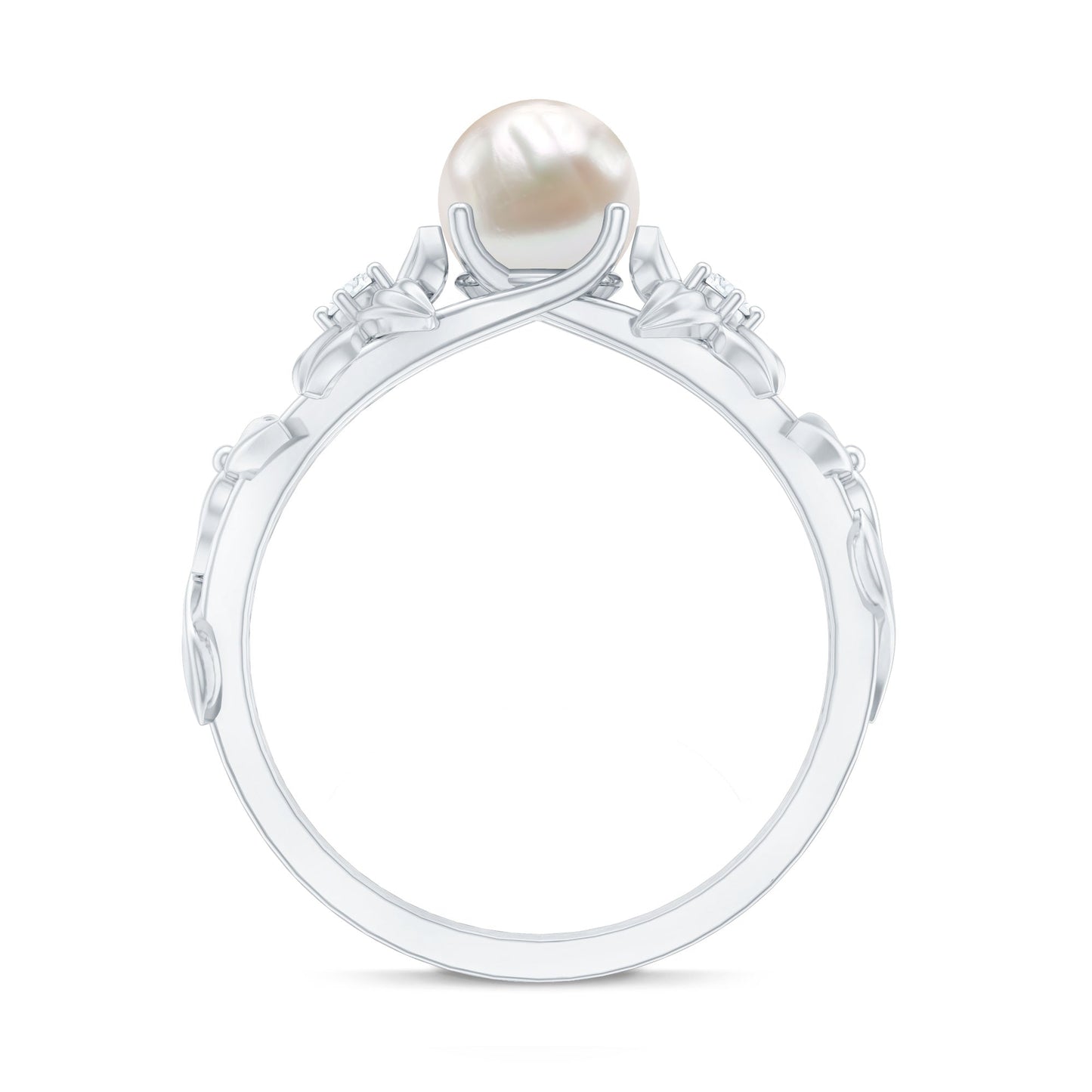 Cultured 2.2 Carat White Pearl Flower Engagement Ring with Diamonds