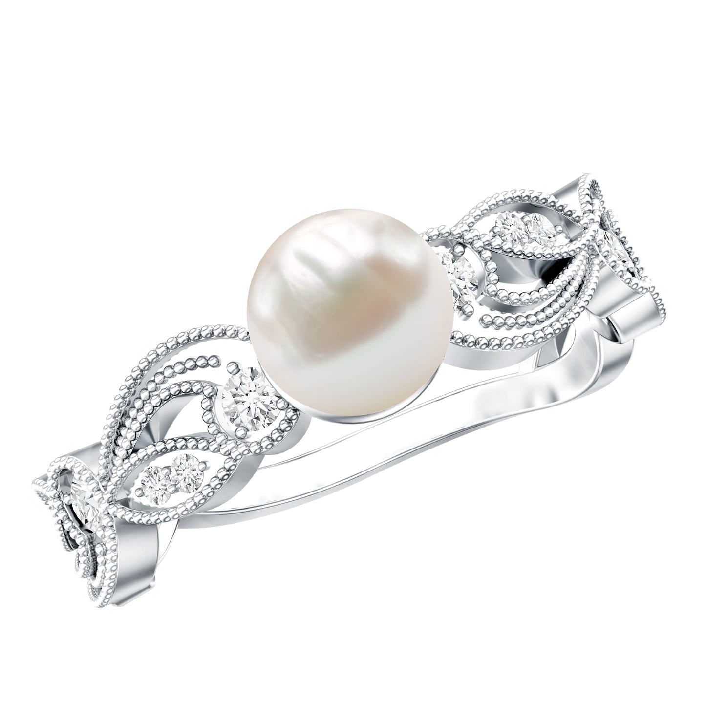 2.2 Carat Freshwater Pearl Vintage Looking Engagement Ring with Diamond