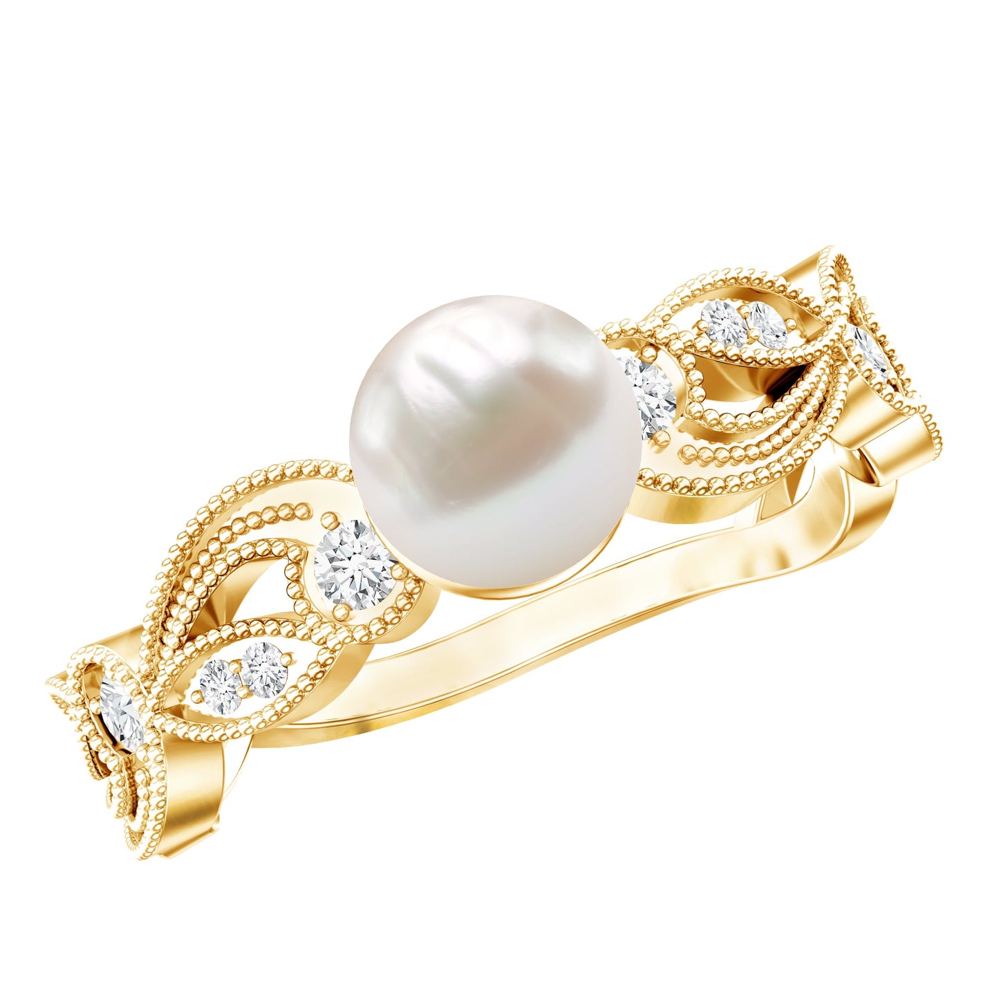 2.2 Carat Freshwater Pearl Vintage Looking Engagement Ring with Diamond
