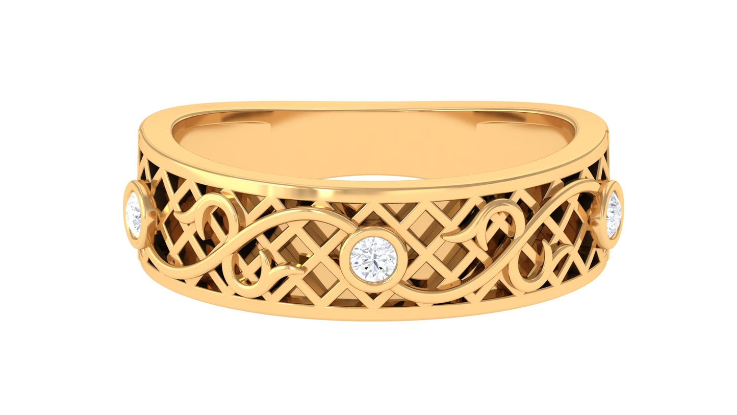Bezel Set Round Diamond Filigree Ring