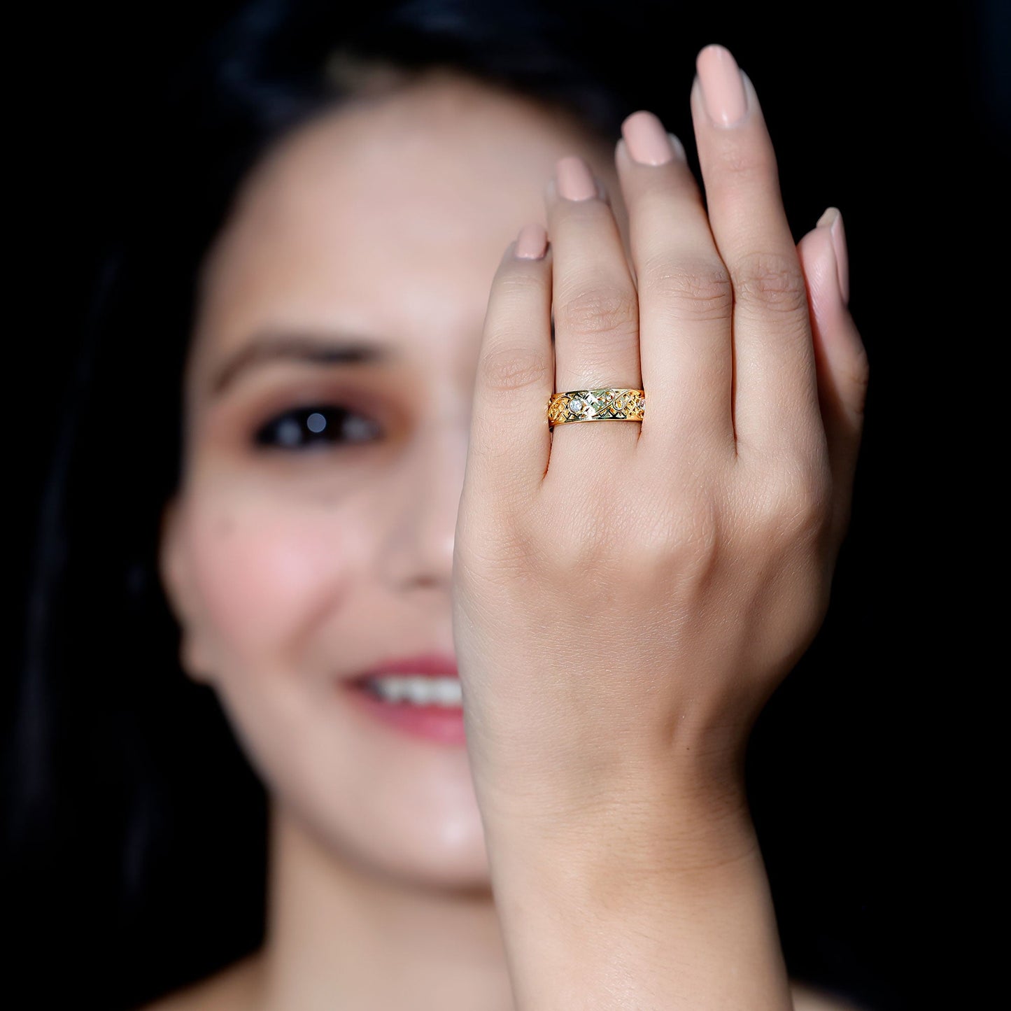 Bezel Set Round Diamond Filigree Ring