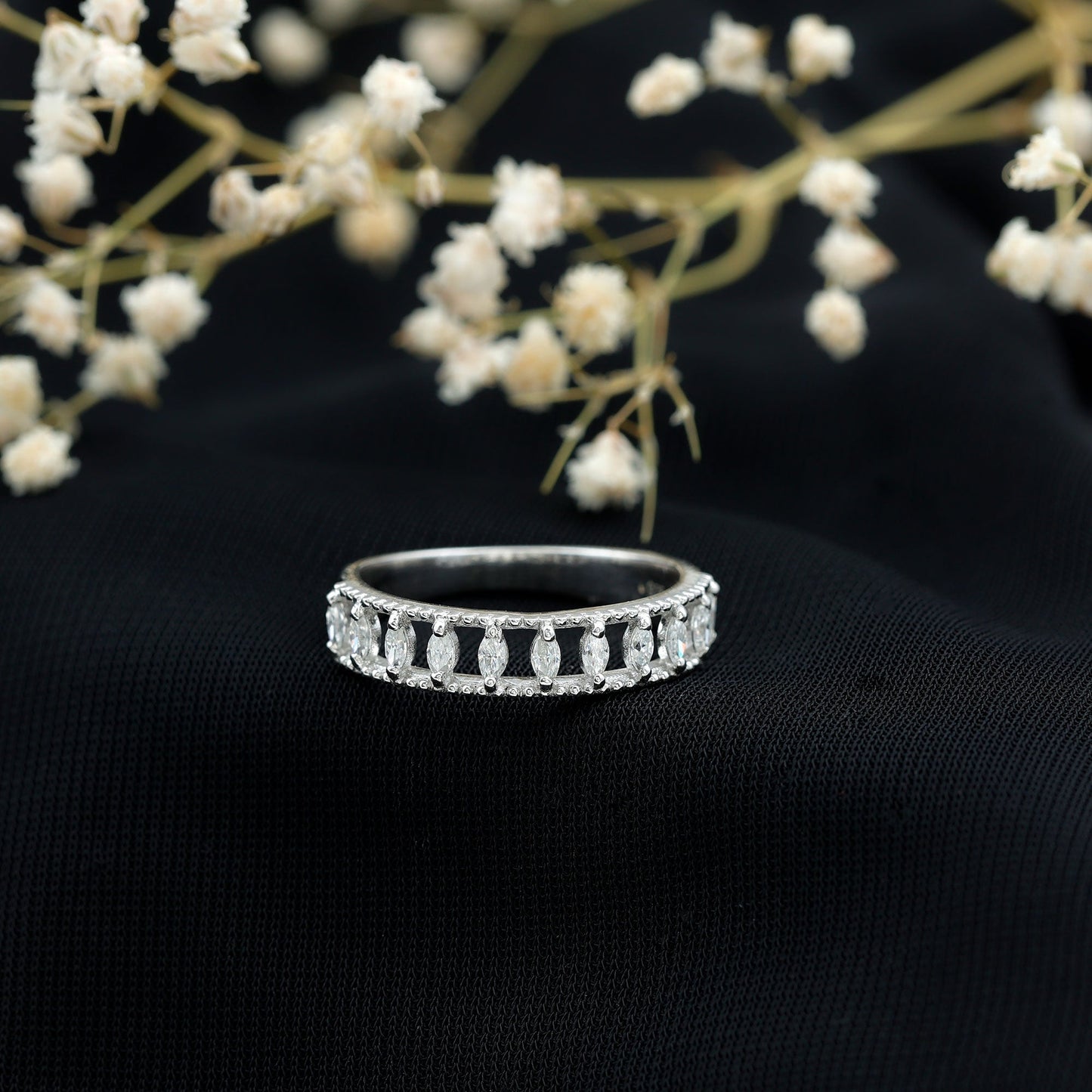 Natural Marquise Diamond Half Eternity Wedding Band