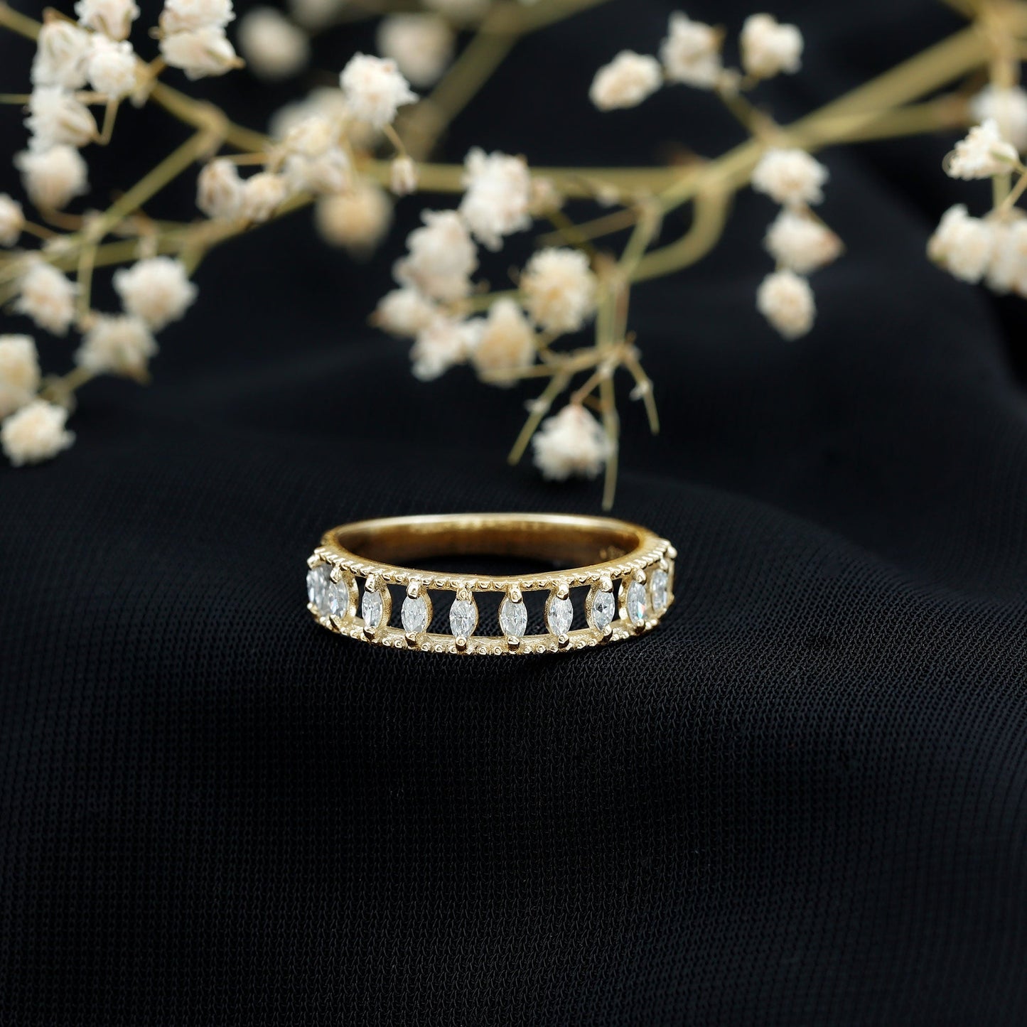 Natural Marquise Diamond Half Eternity Wedding Band