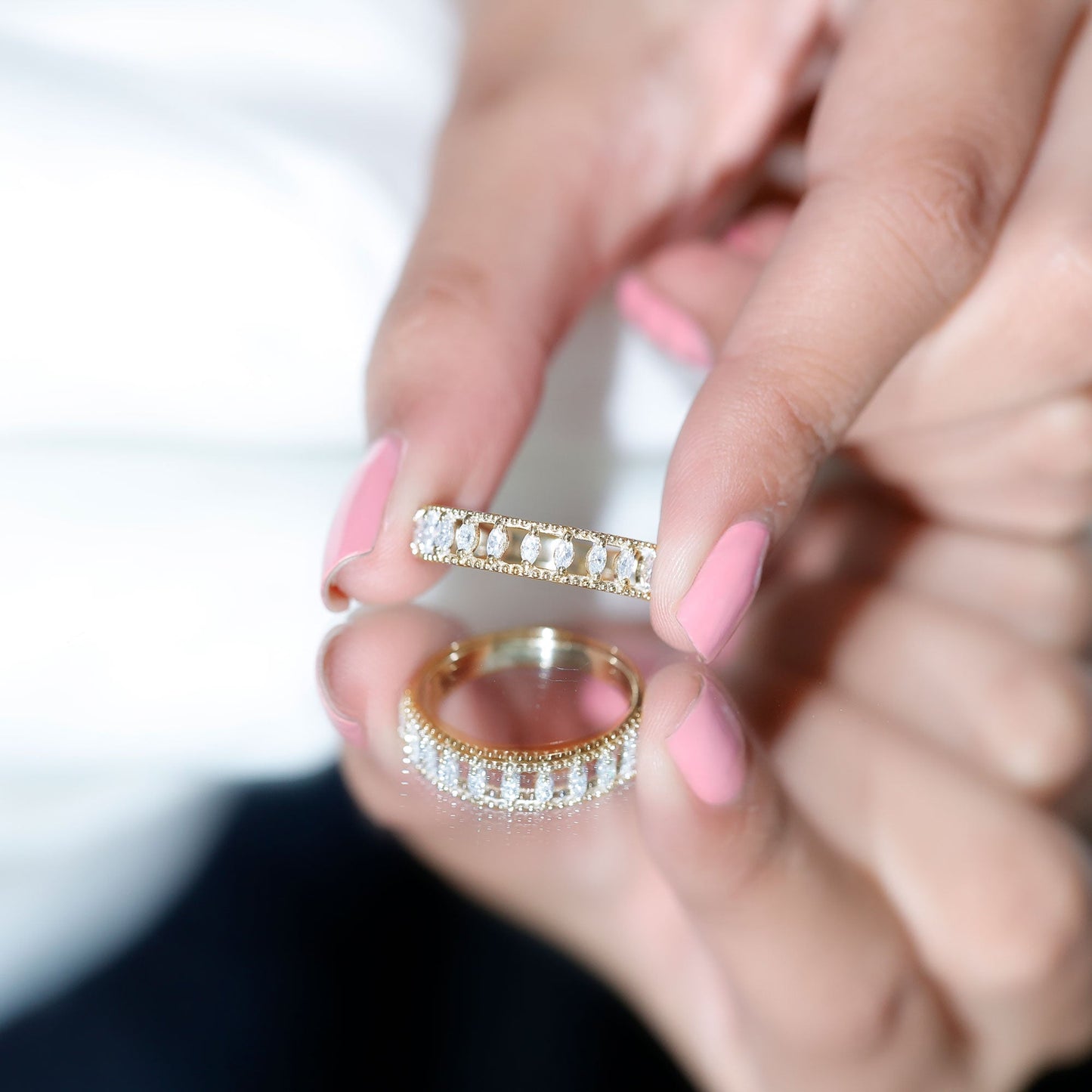Natural Marquise Diamond Half Eternity Wedding Band