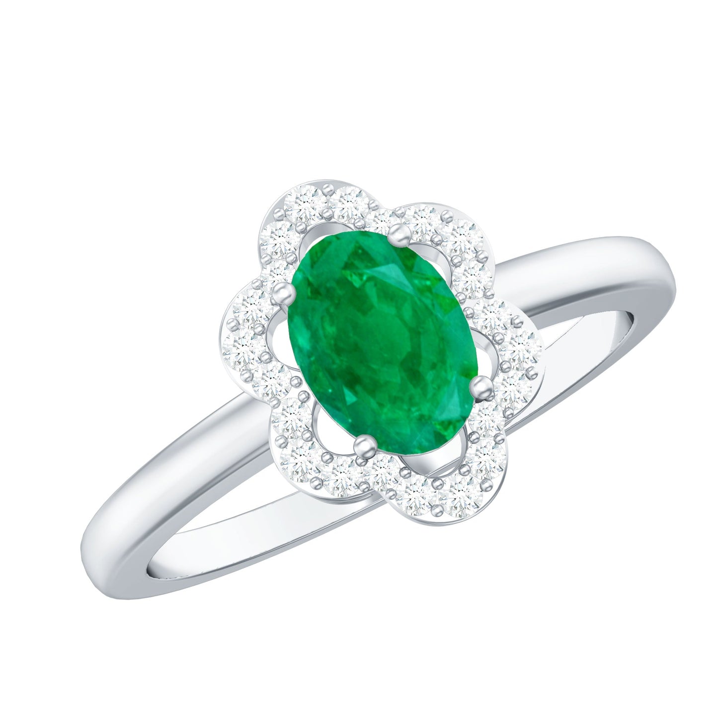Natural 0.7 Carat Oval Emerald Engagement Ring with Diamond