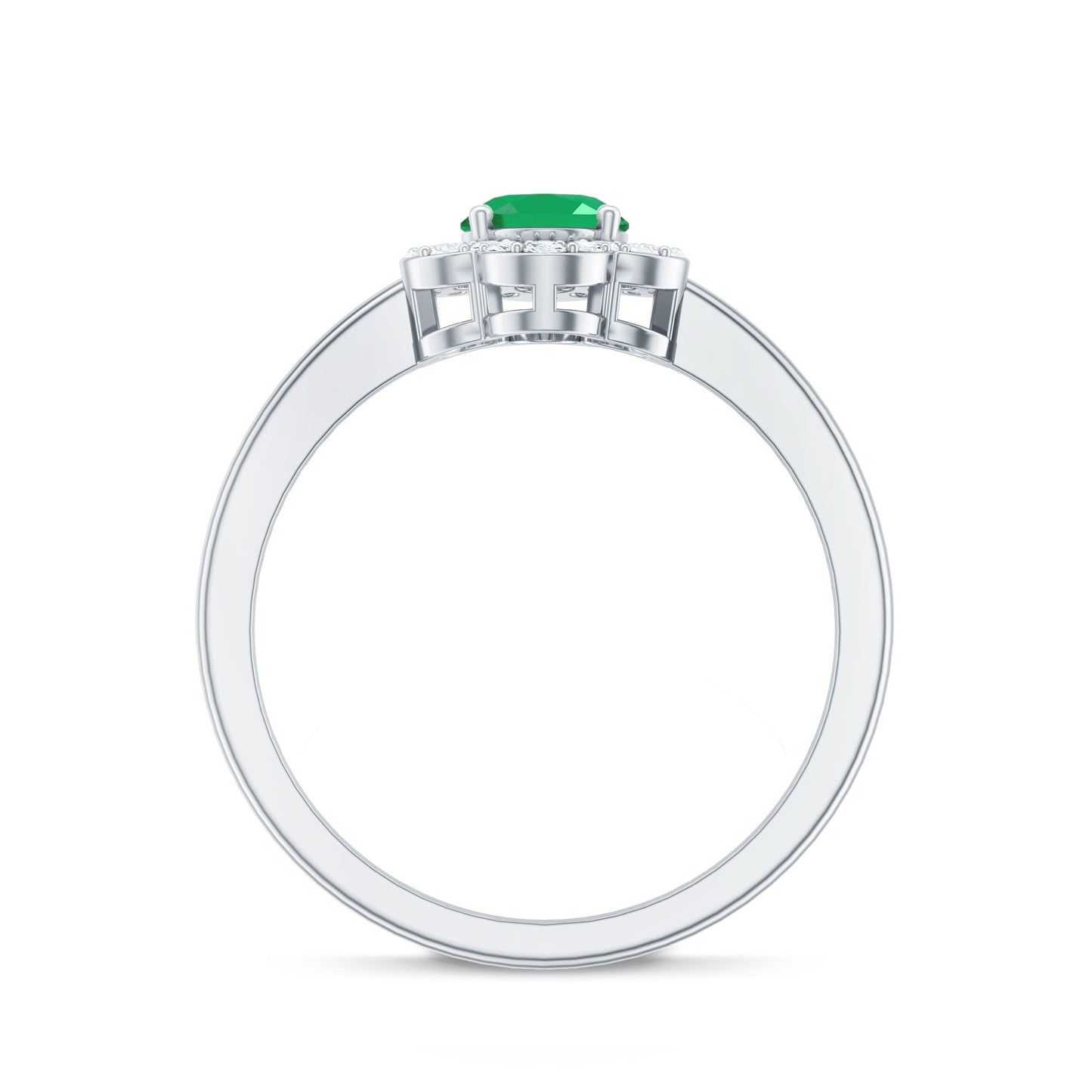 Natural 0.7 Carat Oval Emerald Engagement Ring with Diamond
