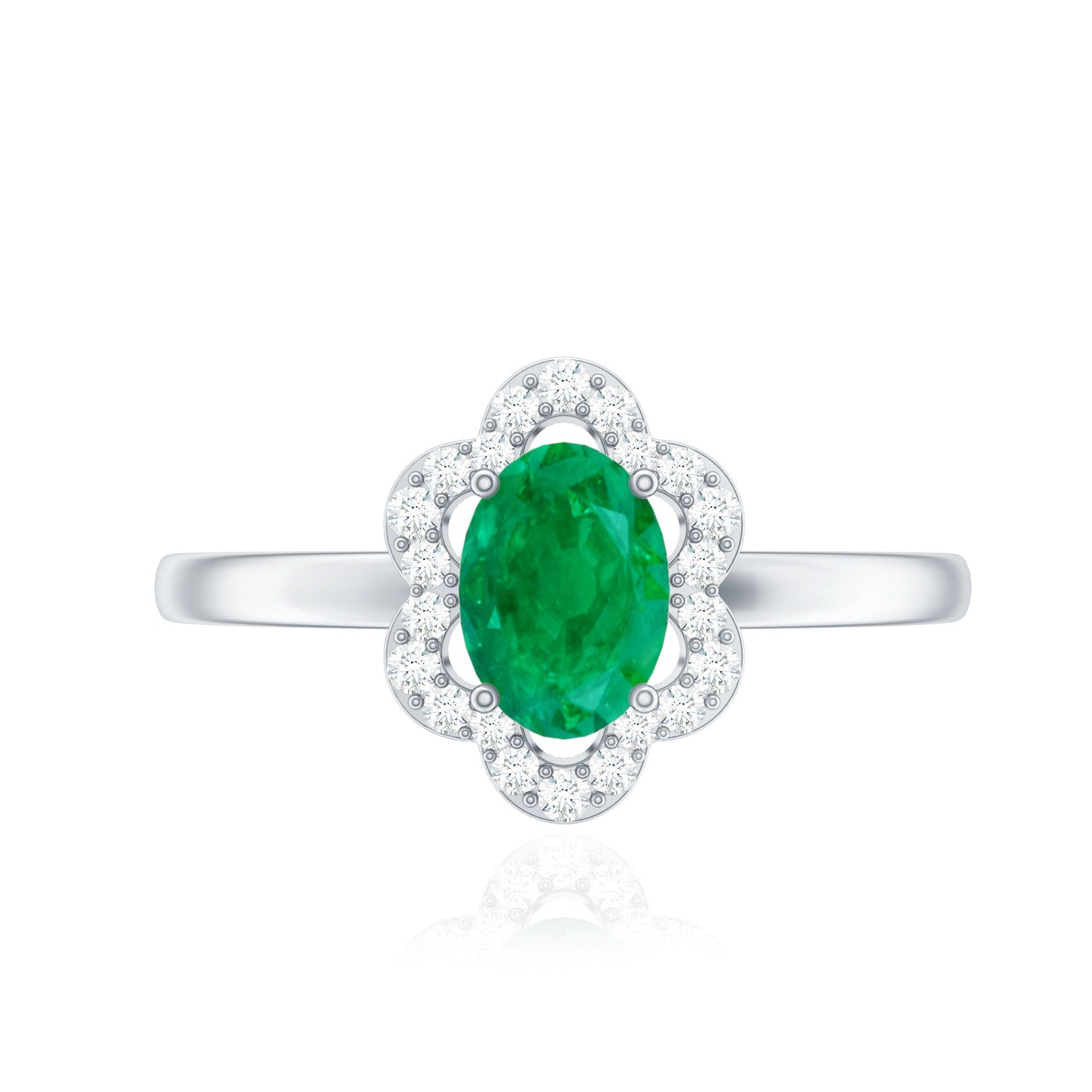 Natural 0.7 Carat Oval Emerald Engagement Ring with Diamond