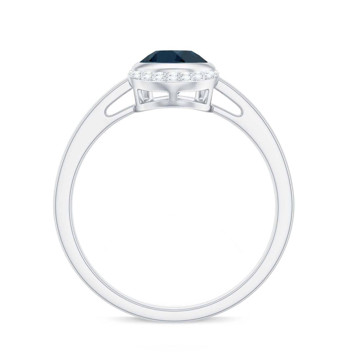 Genuine London Blue Topaz Diamond Engagement Ring in Bezel Setting