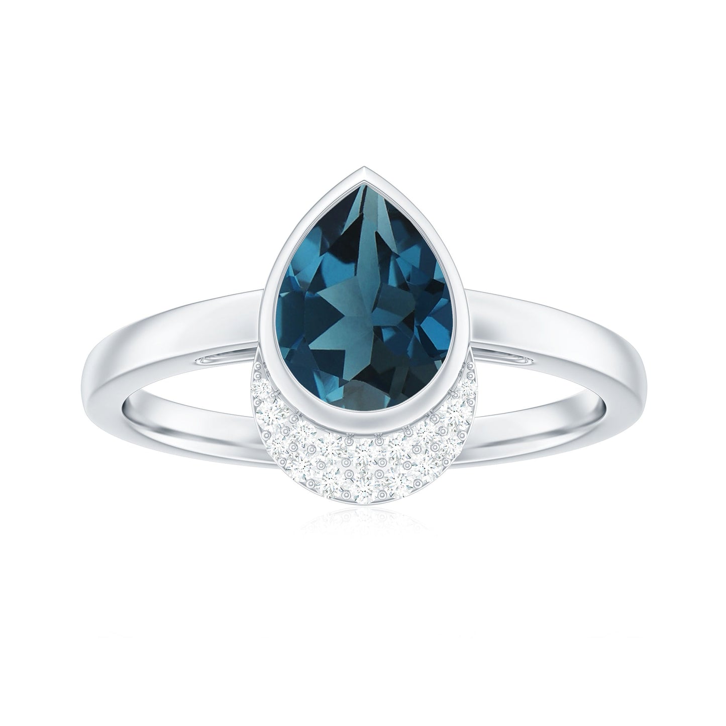 Genuine London Blue Topaz Diamond Engagement Ring in Bezel Setting