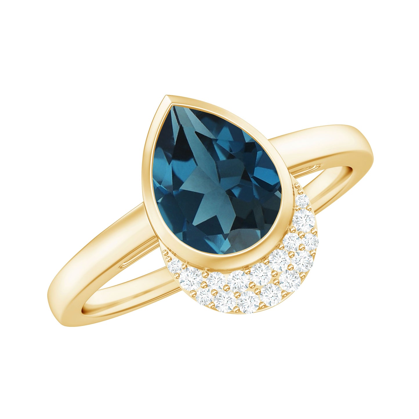 Genuine London Blue Topaz Diamond Engagement Ring in Bezel Setting