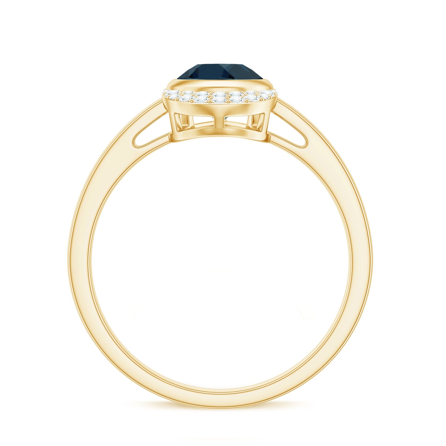 Genuine London Blue Topaz Diamond Engagement Ring in Bezel Setting