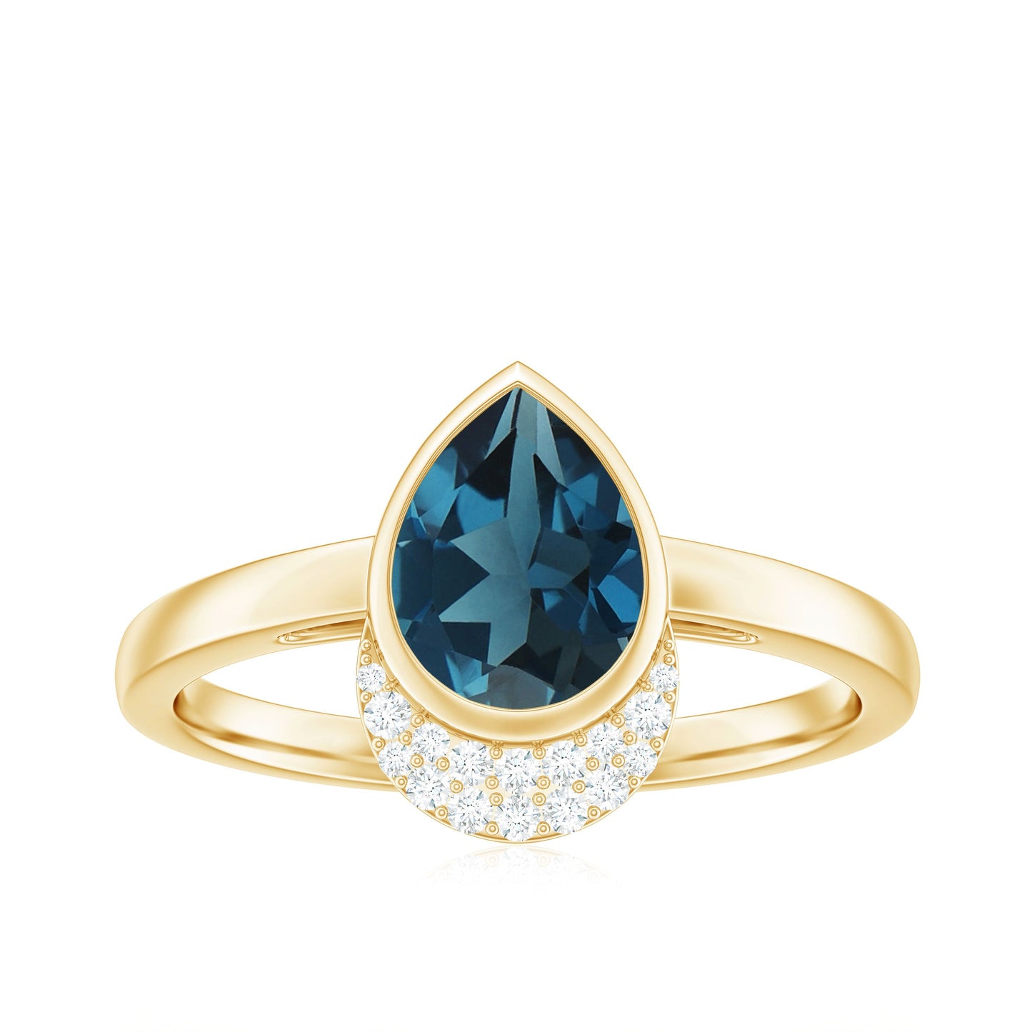 Genuine London Blue Topaz Diamond Engagement Ring in Bezel Setting