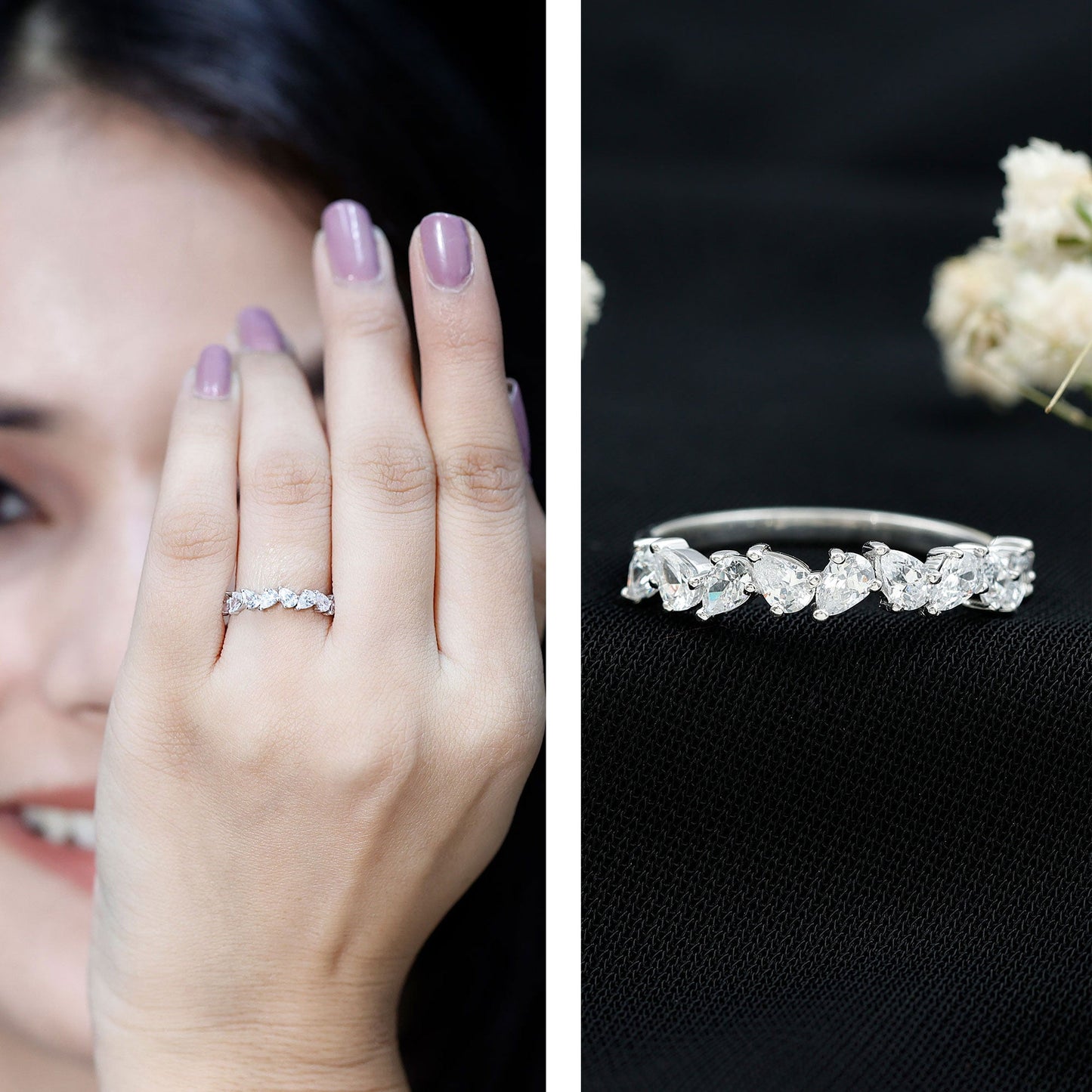 Natural Pear Shape Diamond Half Eternity Ring for Women