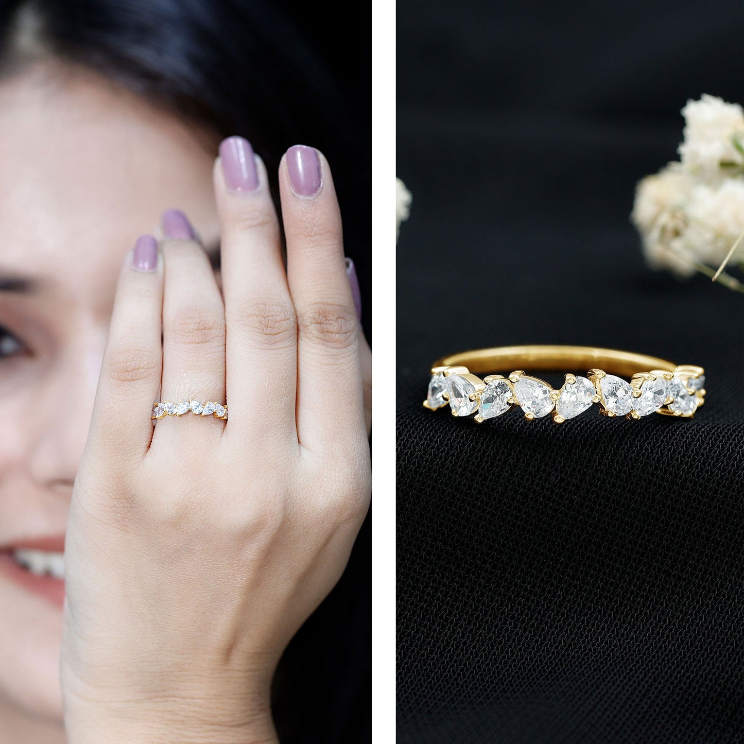 Natural Pear Shape Diamond Half Eternity Ring for Women