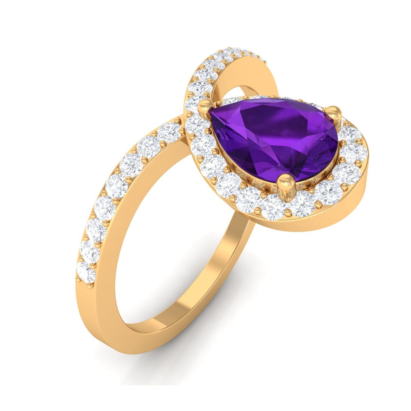 Designer 1 Carat Pear Shape Amethyst Chevron Engagement Ring with Diamond