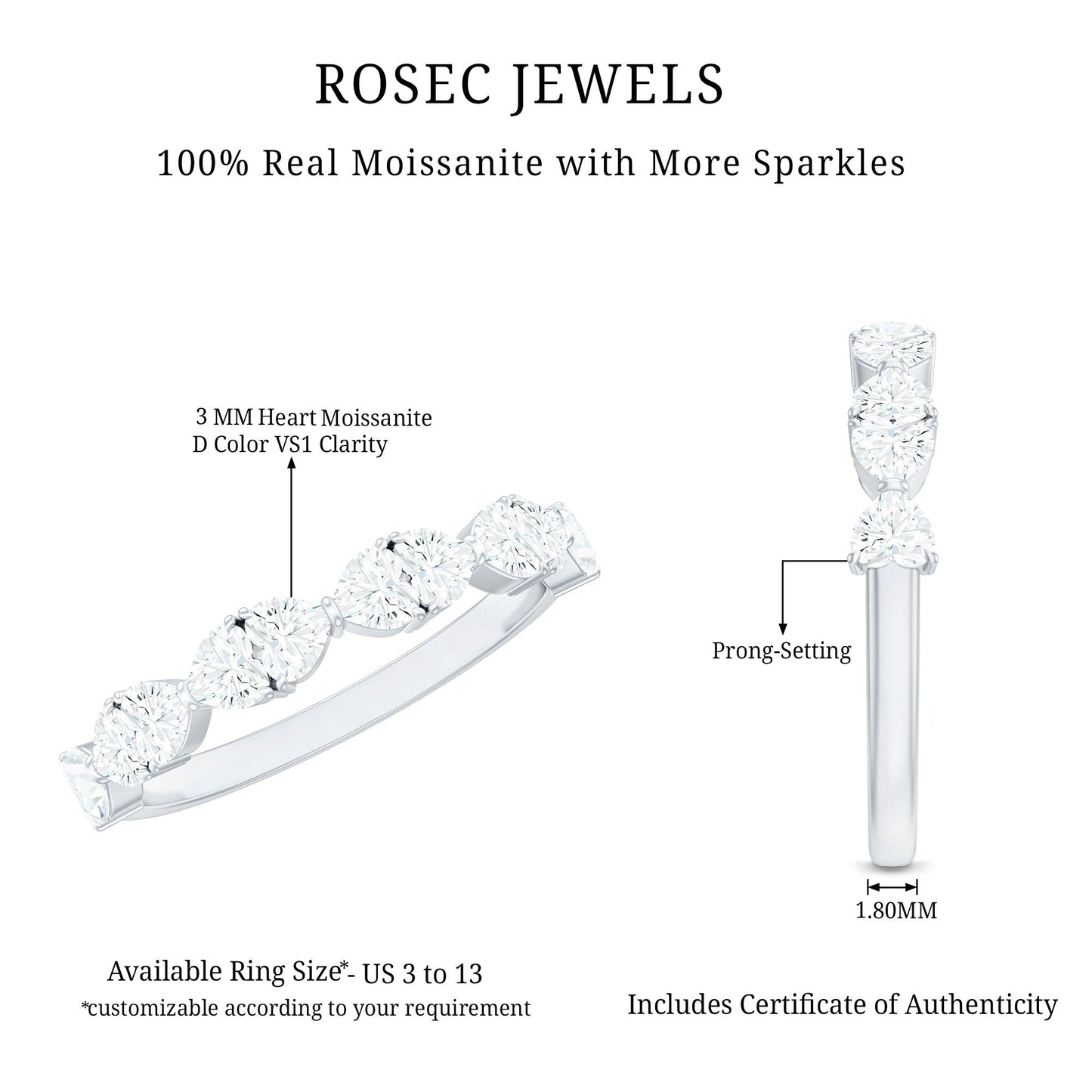 Heart Shaped Moissanite Wedding Band for Women