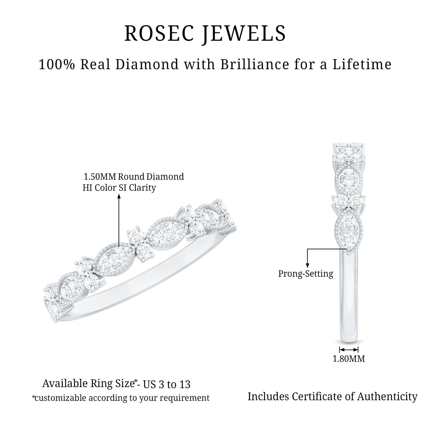 Designer Diamond Half Eternity Ring for Valentines