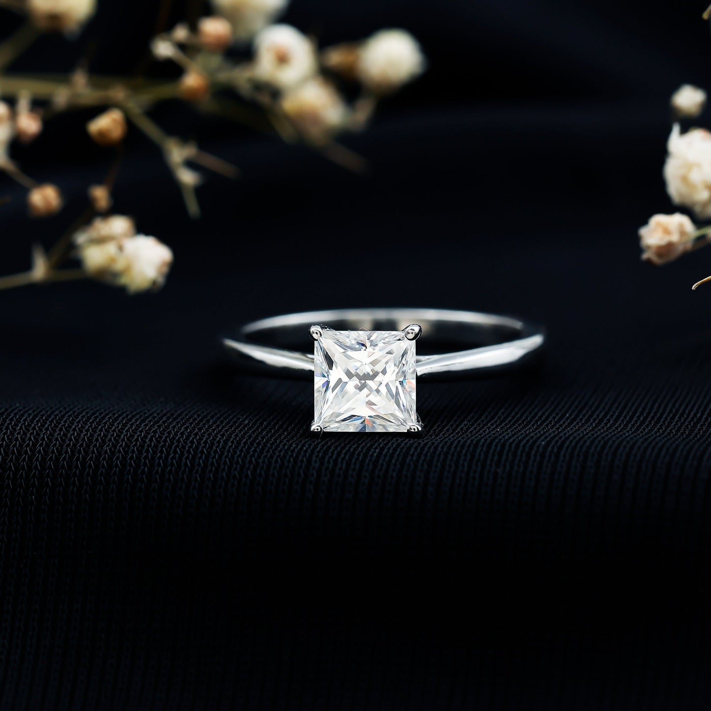 Princess Cut Moissanite Solitaire Engagement Ring