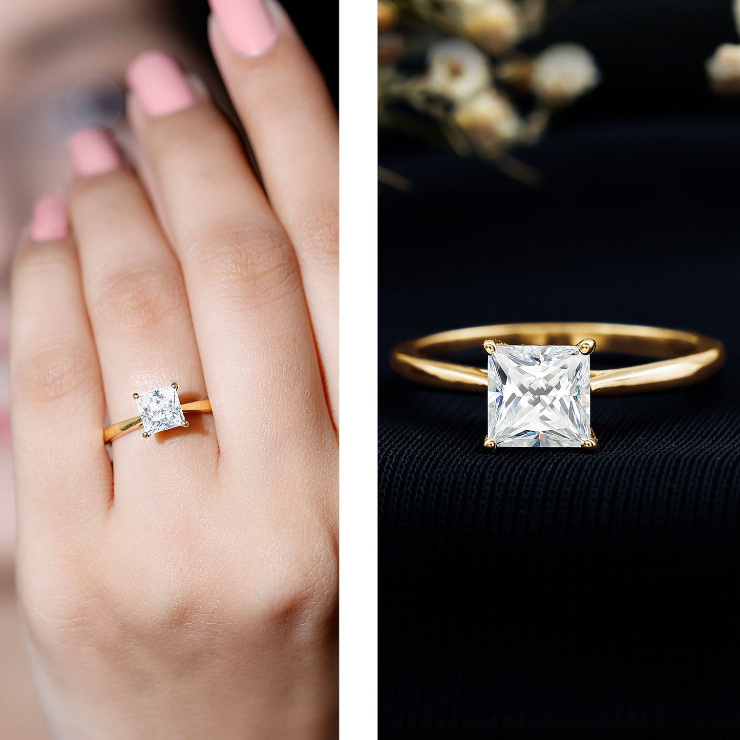 Princess Cut Moissanite Solitaire Engagement Ring