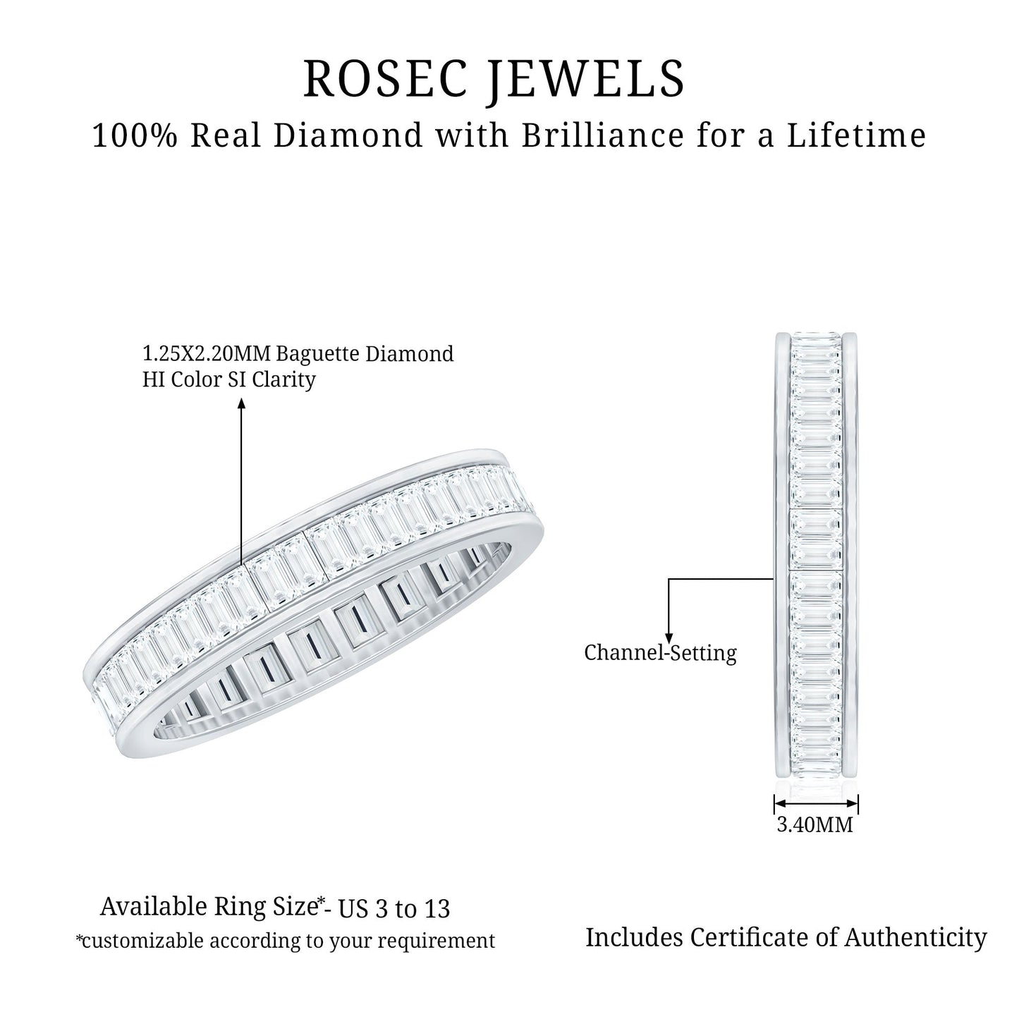 Baguette Cut Diamond Eternity Band in Channel Setting